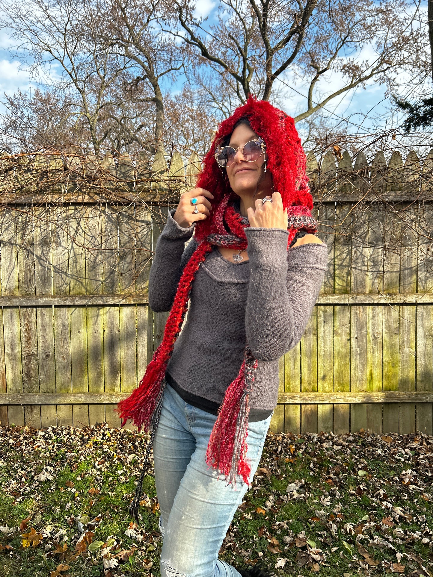 Red Flower of Life hooded scarf