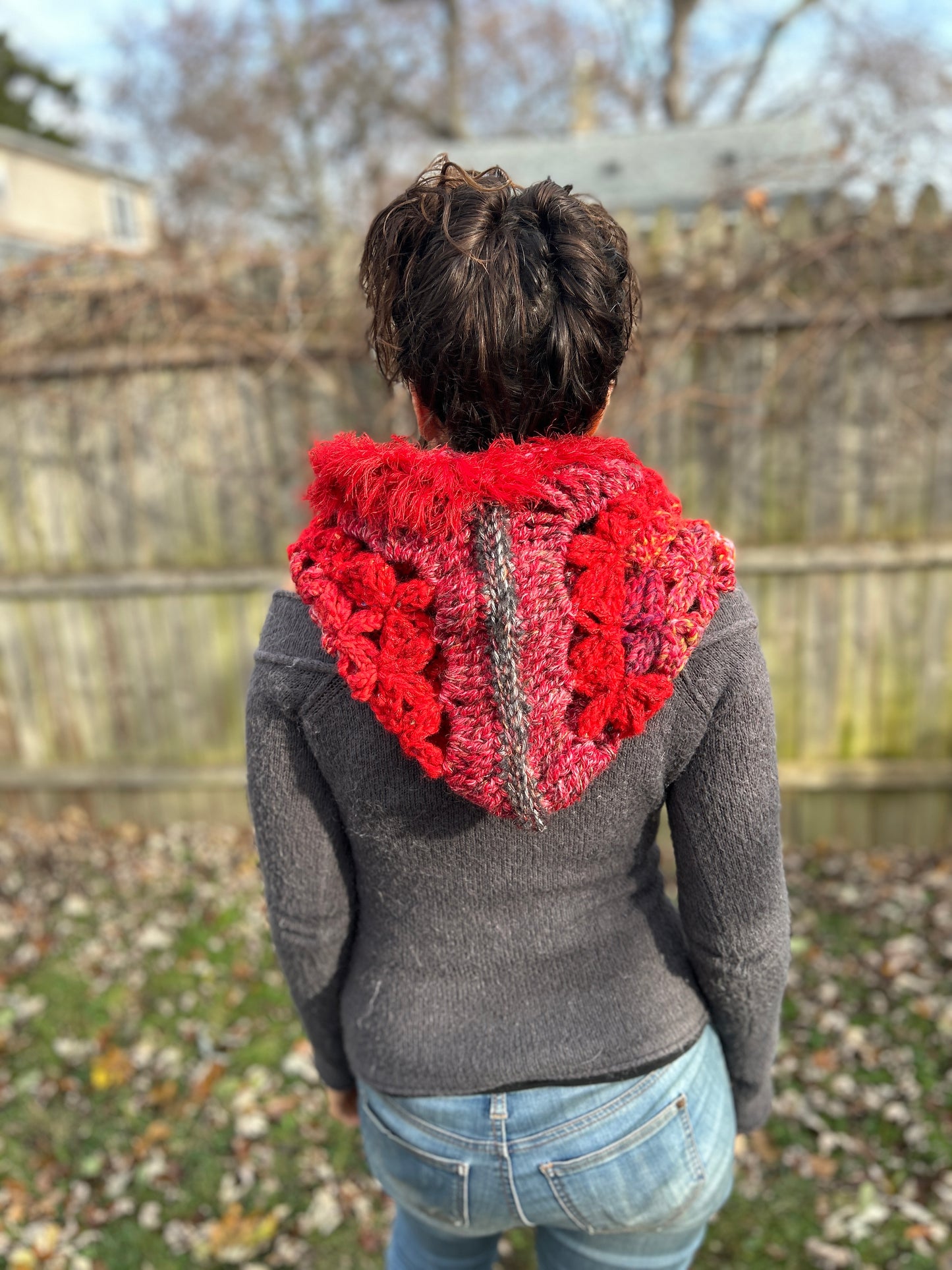 Red Flower of Life hooded scarf
