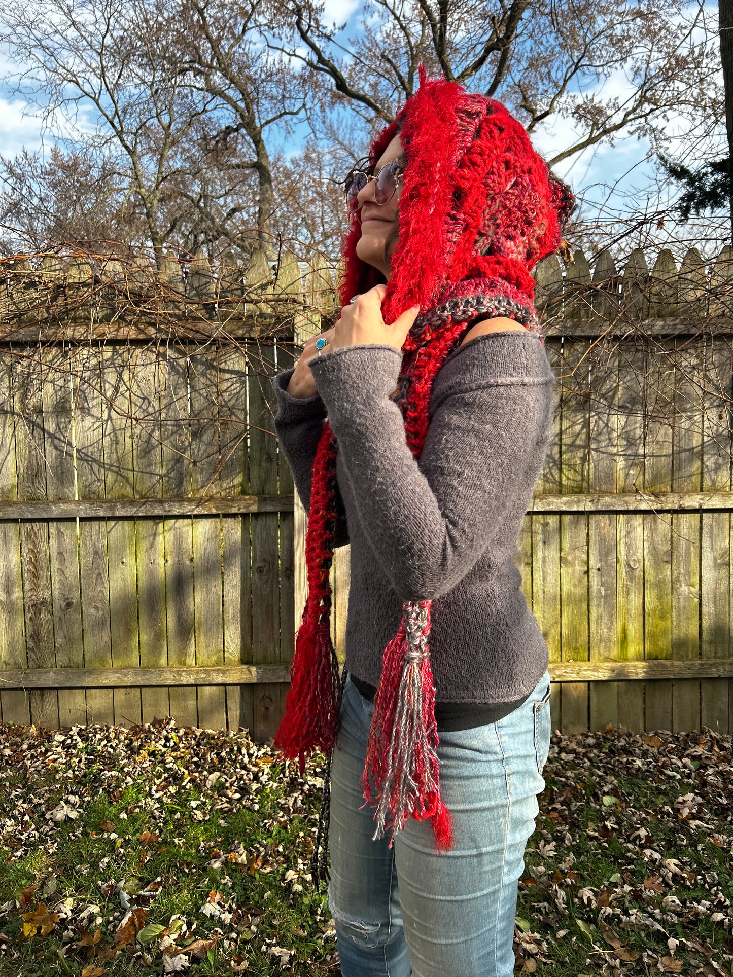 Red Flower of Life hooded scarf