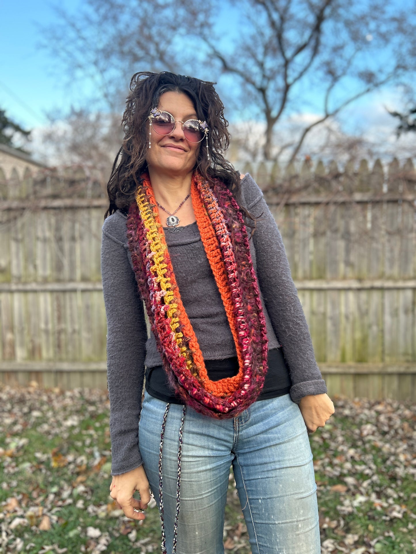 Pink/orange/gold infinity scarf