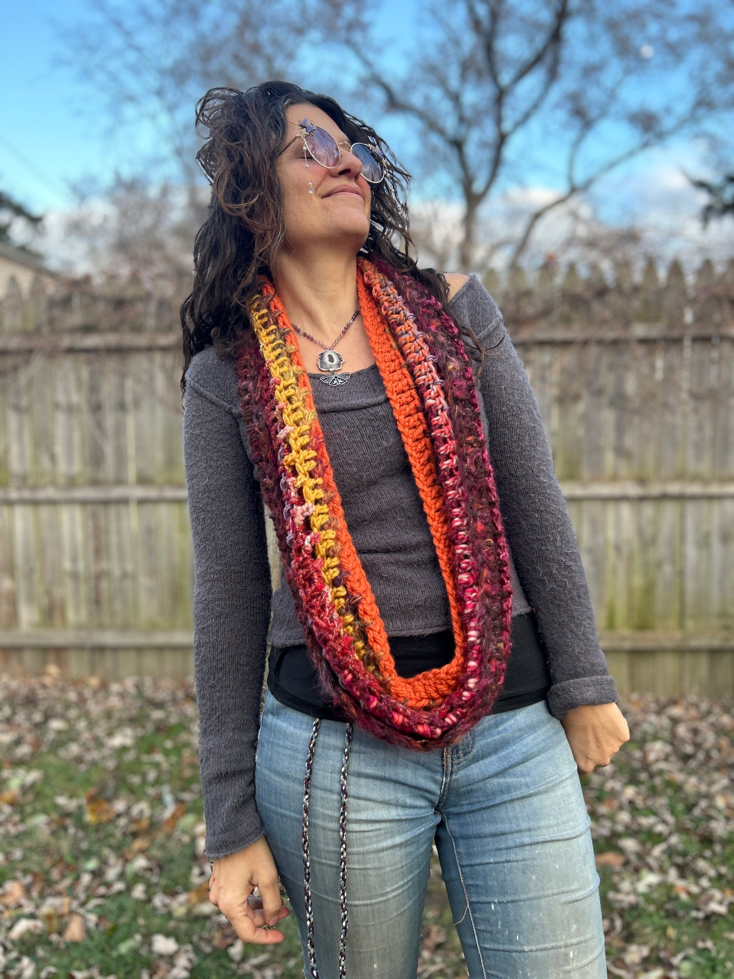 Pink/orange/gold infinity scarf