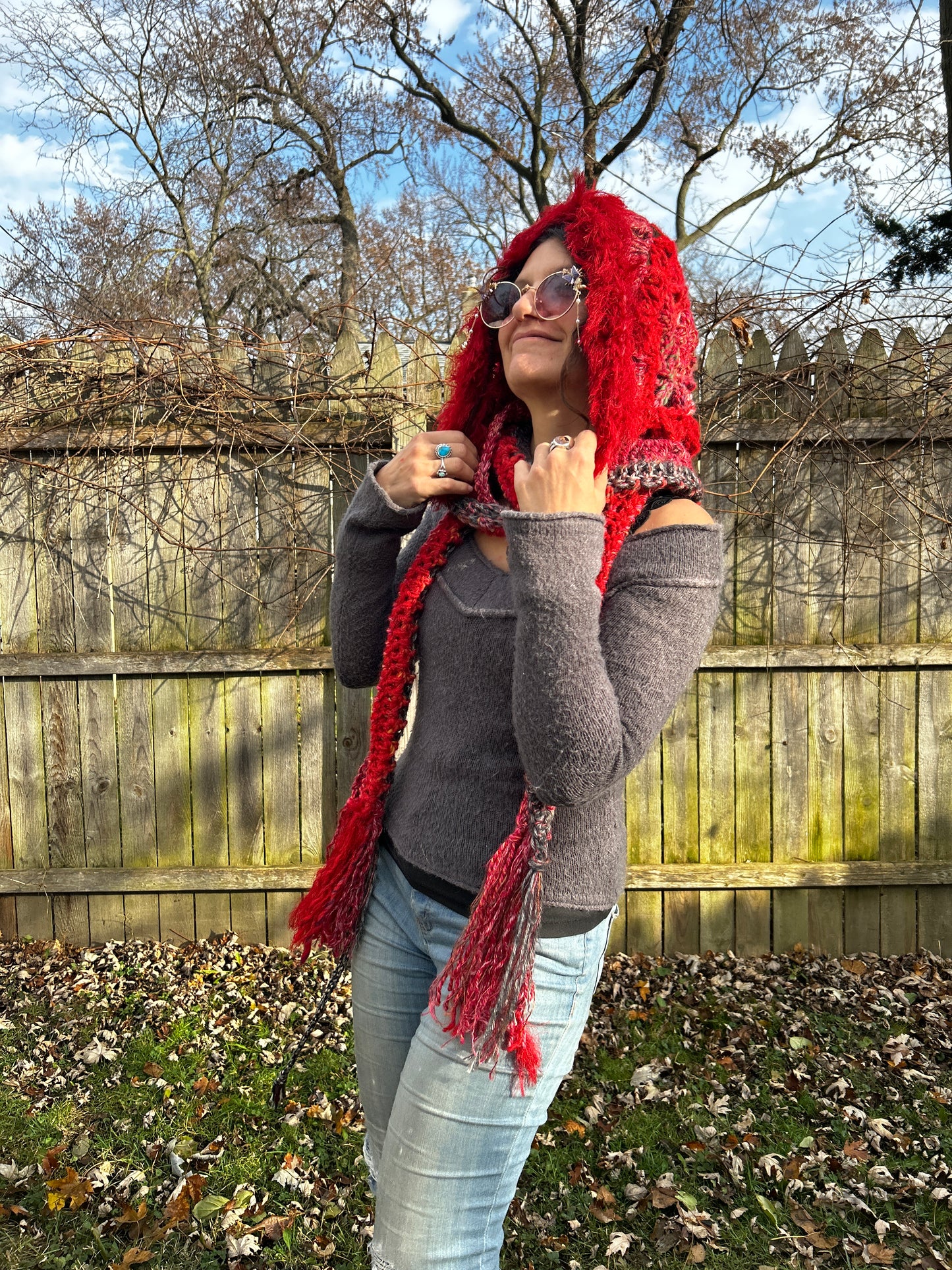 Red Flower of Life hooded scarf