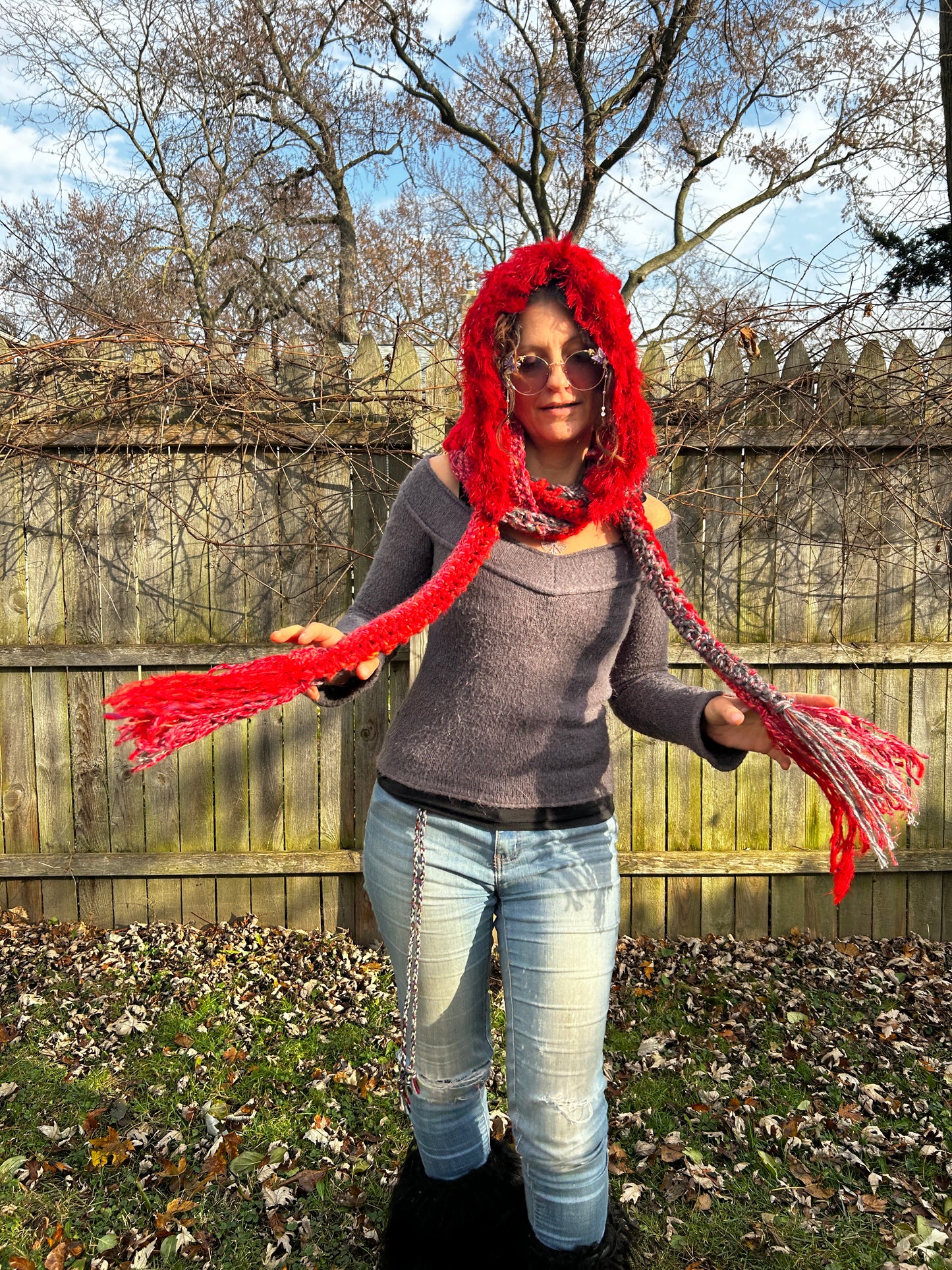 Red Flower of Life hooded scarf