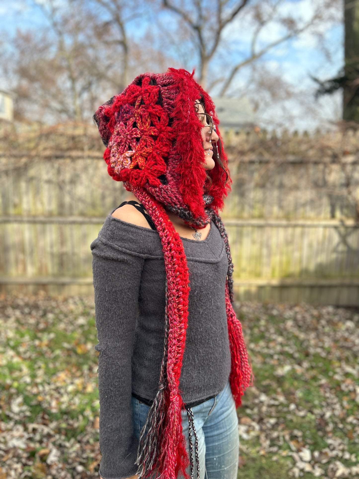 Red Flower of Life hooded scarf
