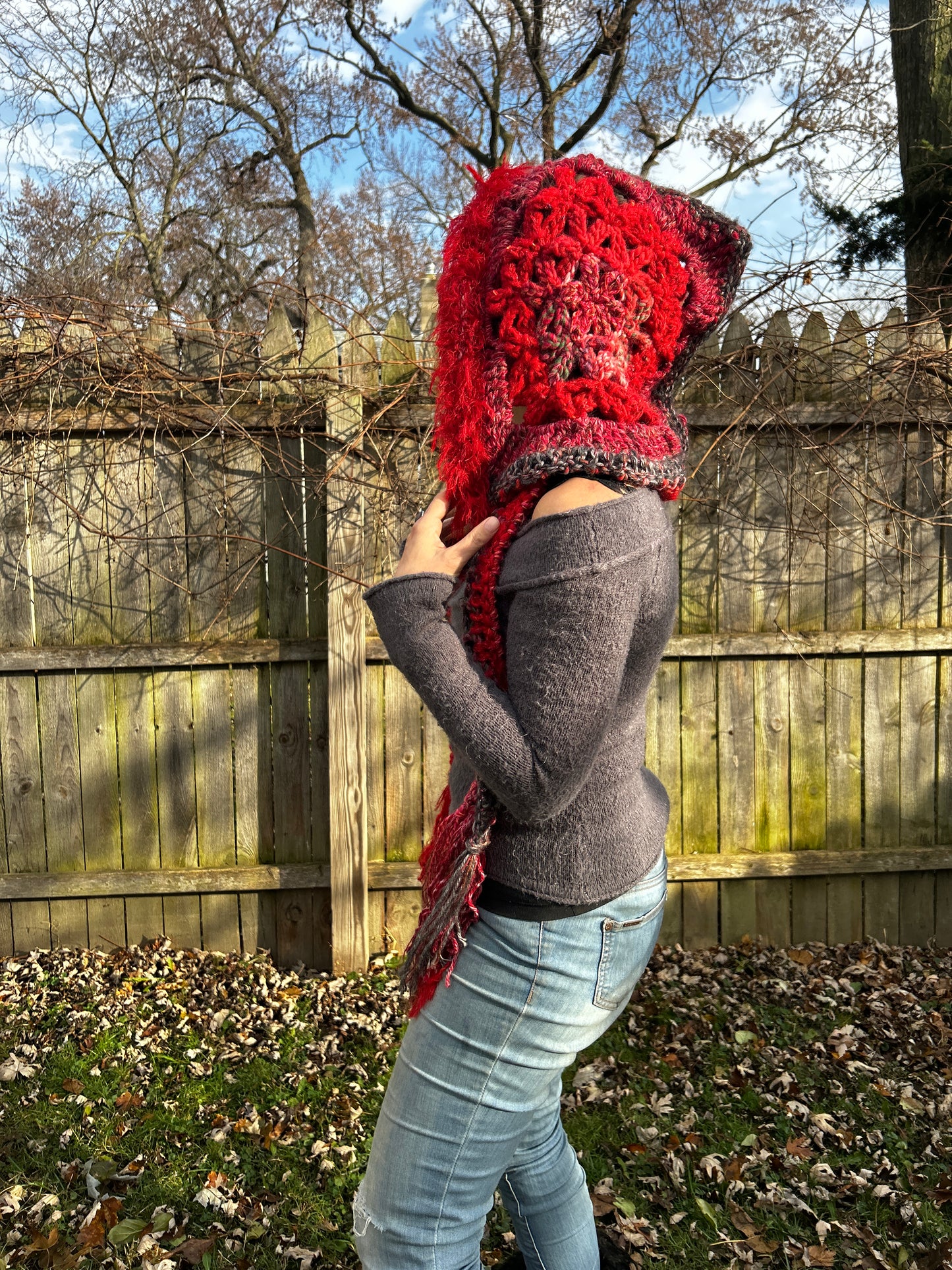 Red Flower of Life hooded scarf
