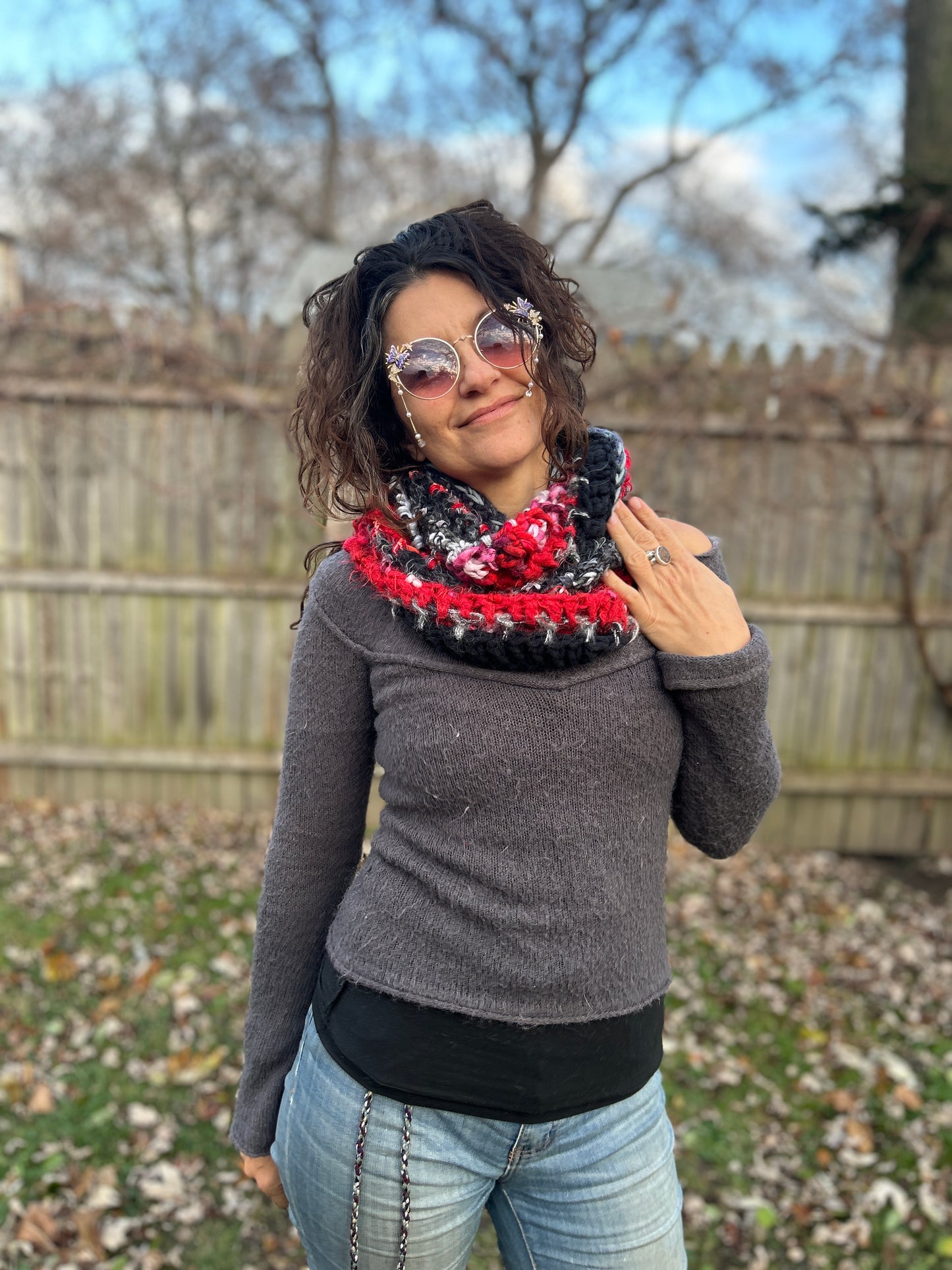 Red/black/grey infinity scarf