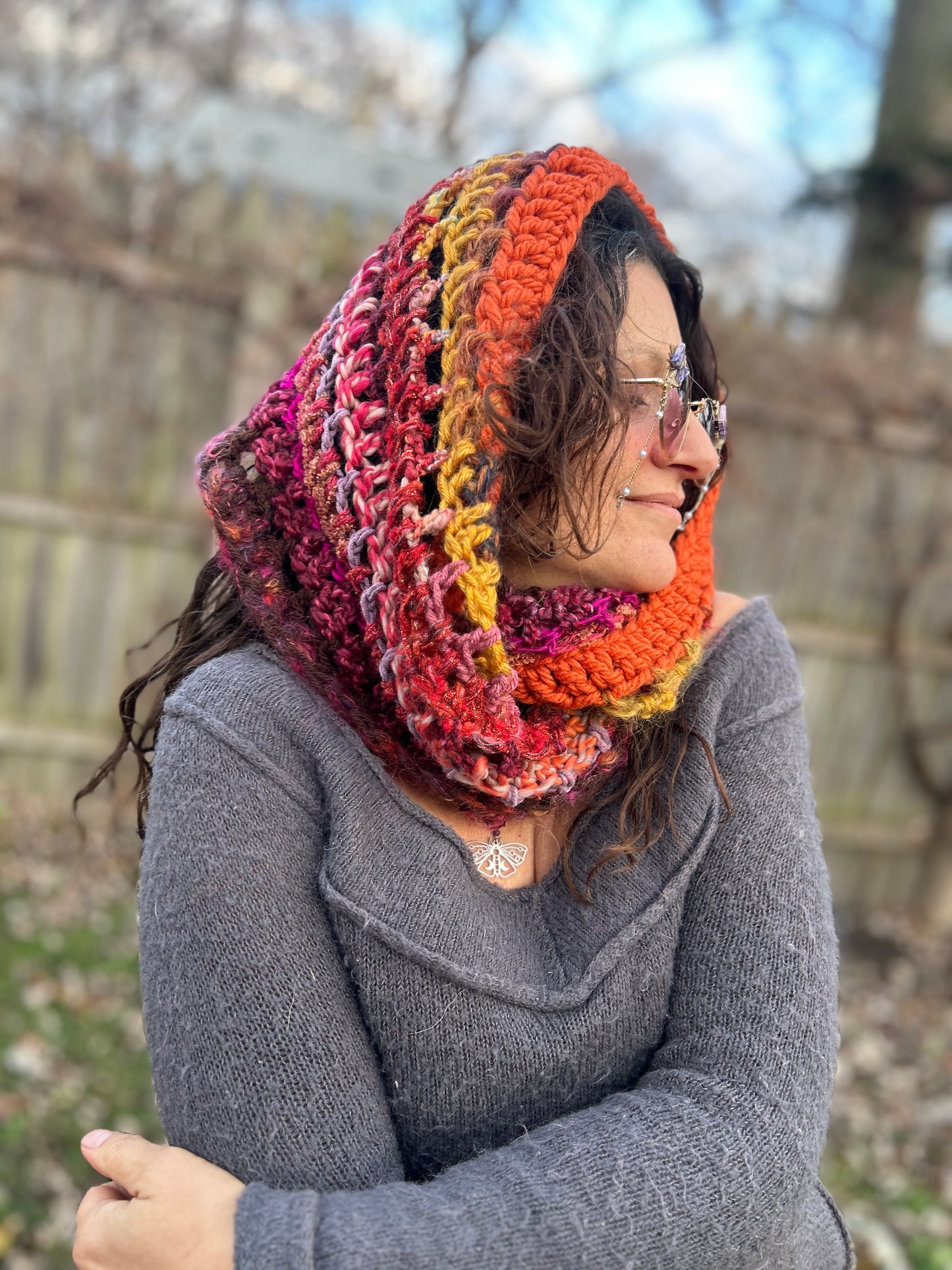 Pink/orange/gold infinity scarf