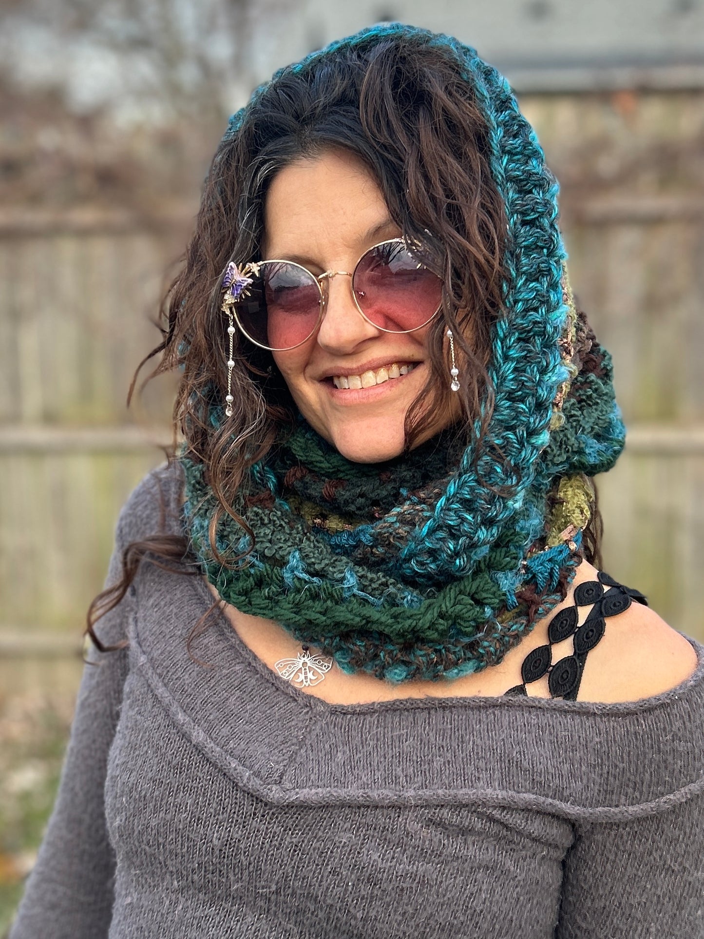 Teal/Brown/green infinity scarf