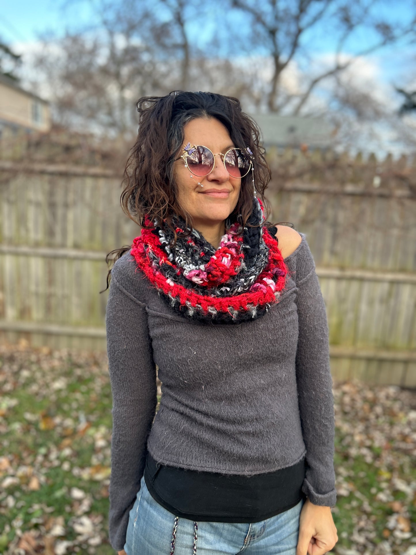 Red/black/grey infinity scarf
