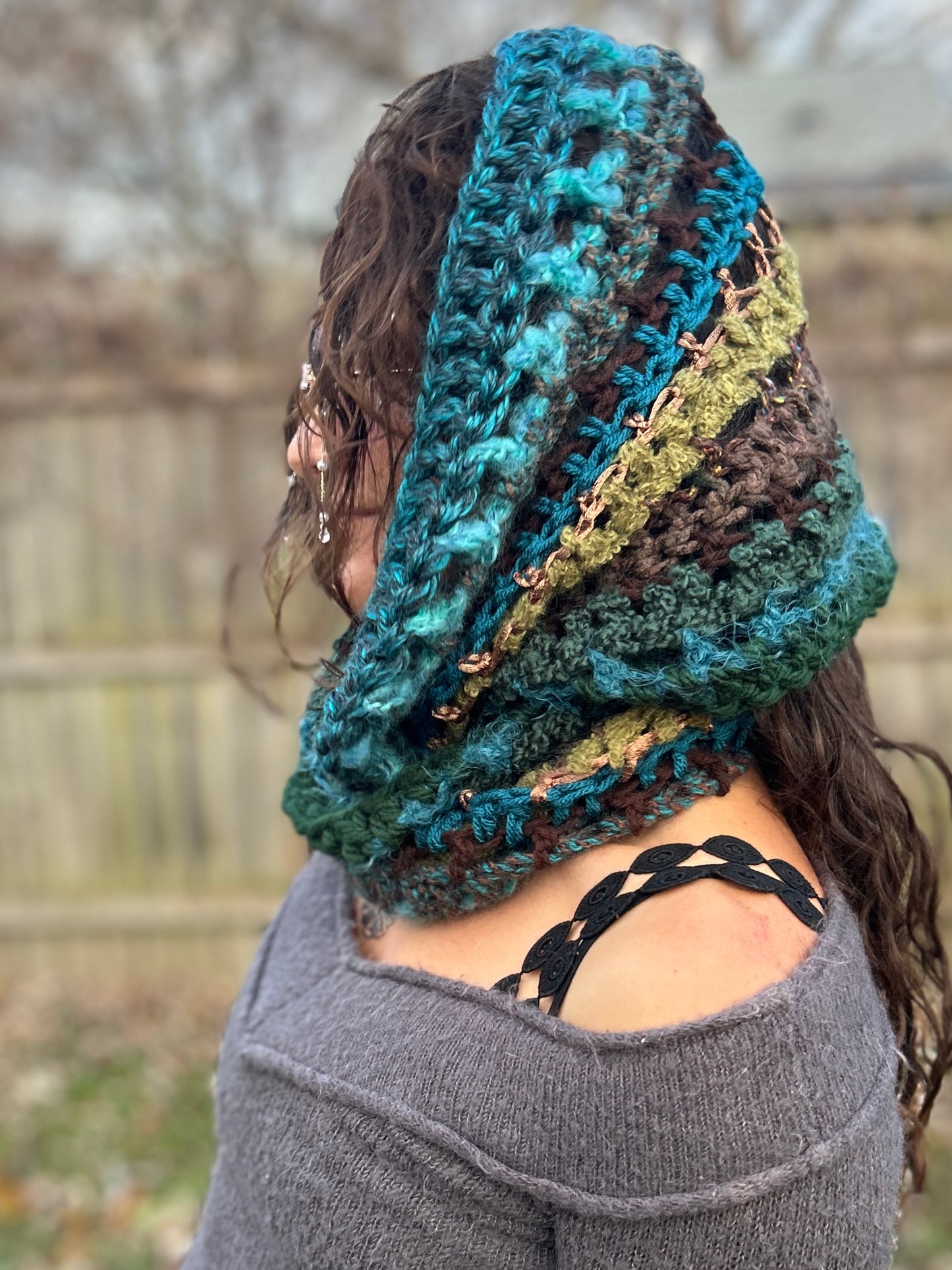 Teal/Brown/green infinity scarf