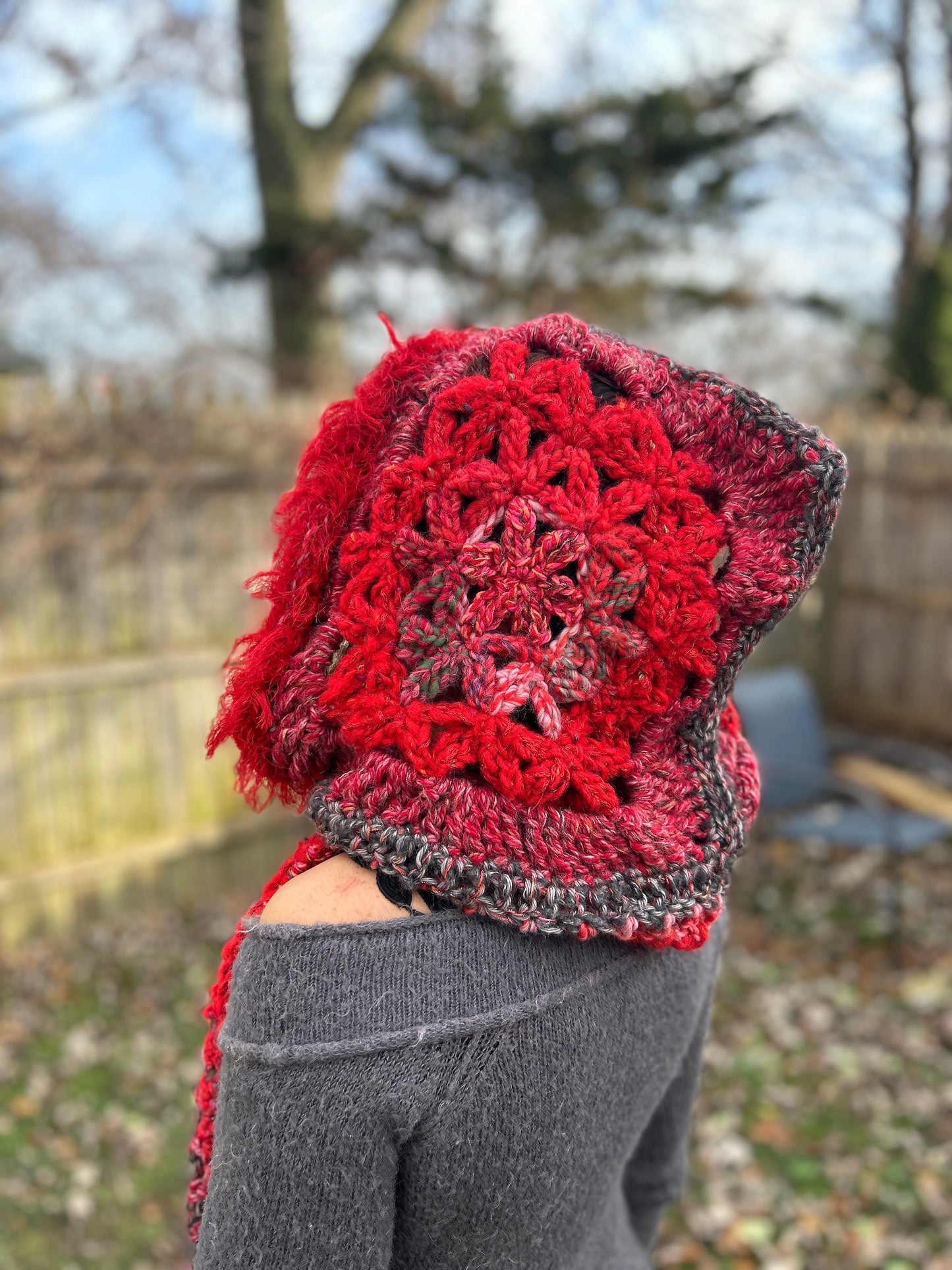 Red Flower of Life hooded scarf