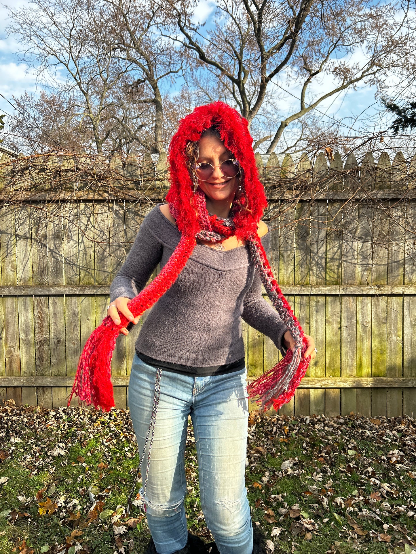 Red Flower of Life hooded scarf