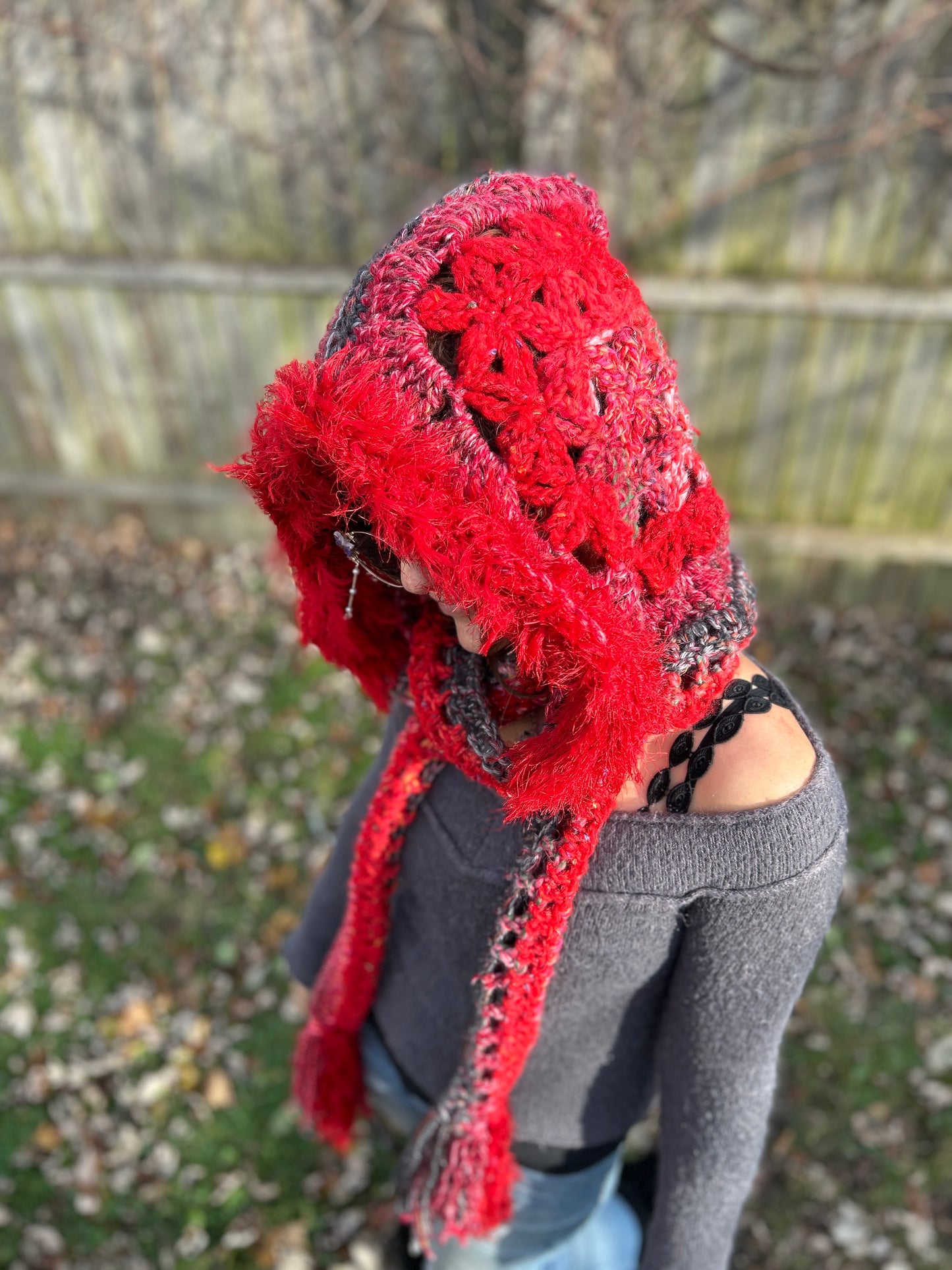 Red Flower of Life hooded scarf