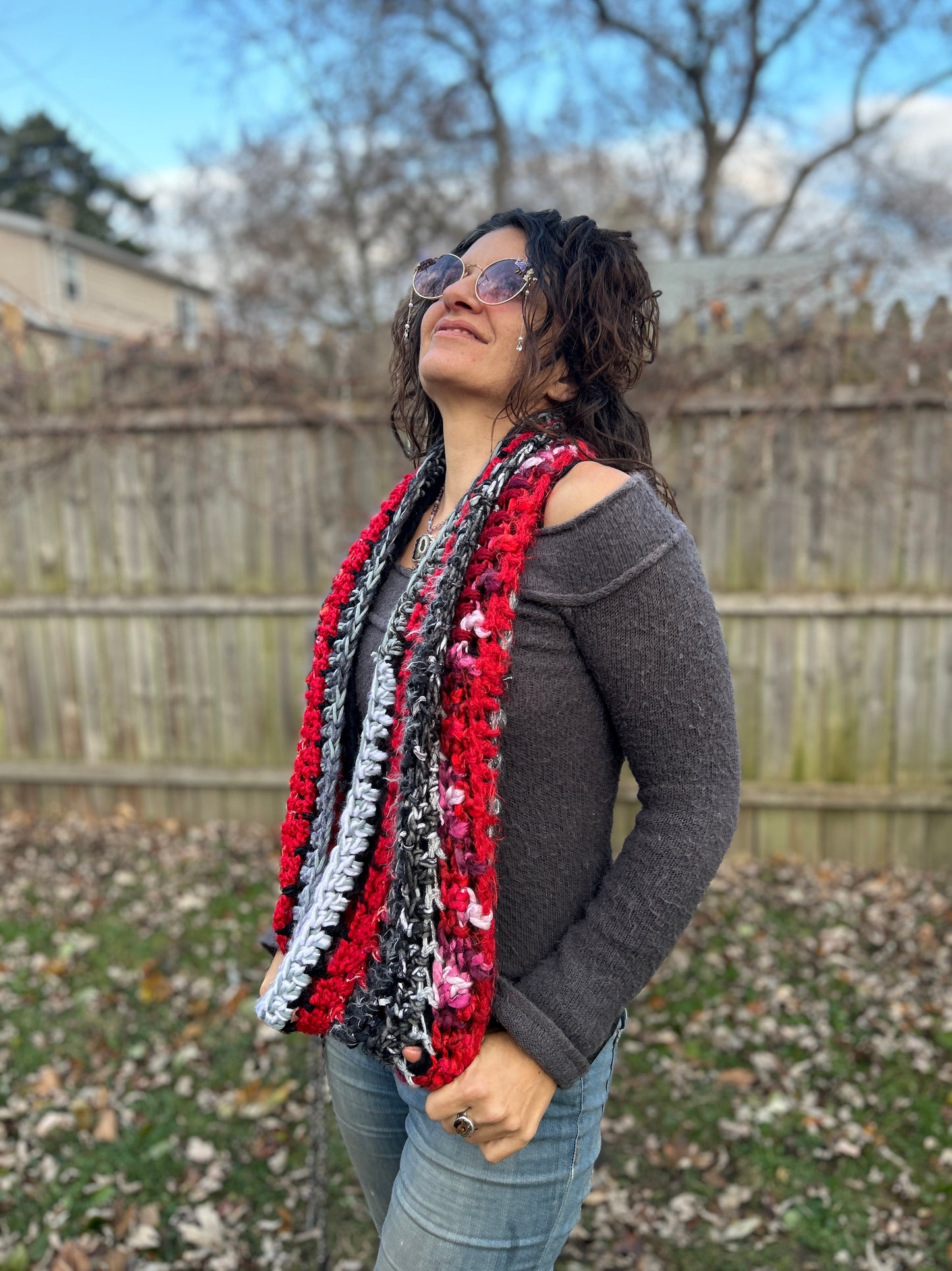 Red/black/grey infinity scarf