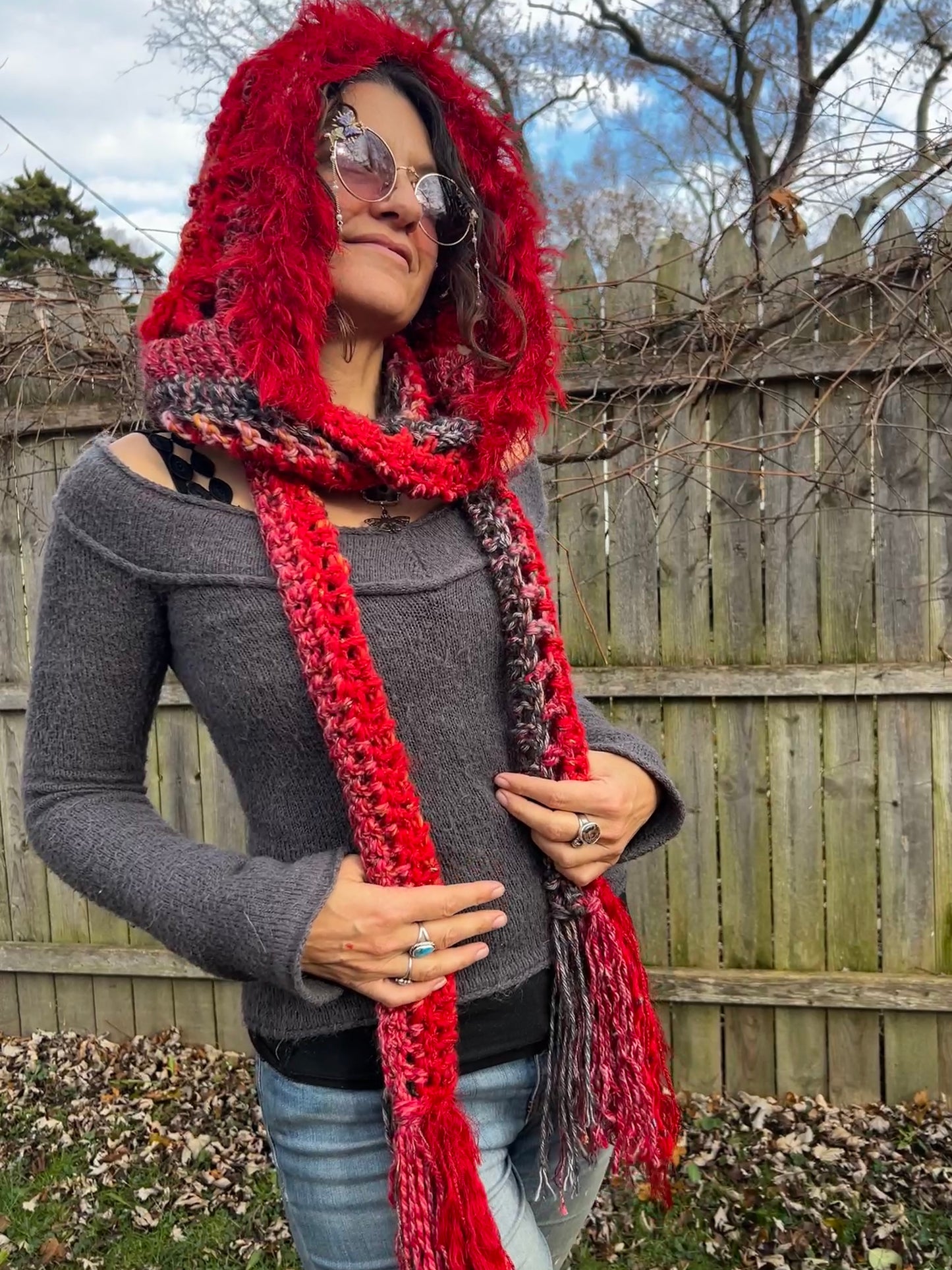 Red Flower of Life hooded scarf