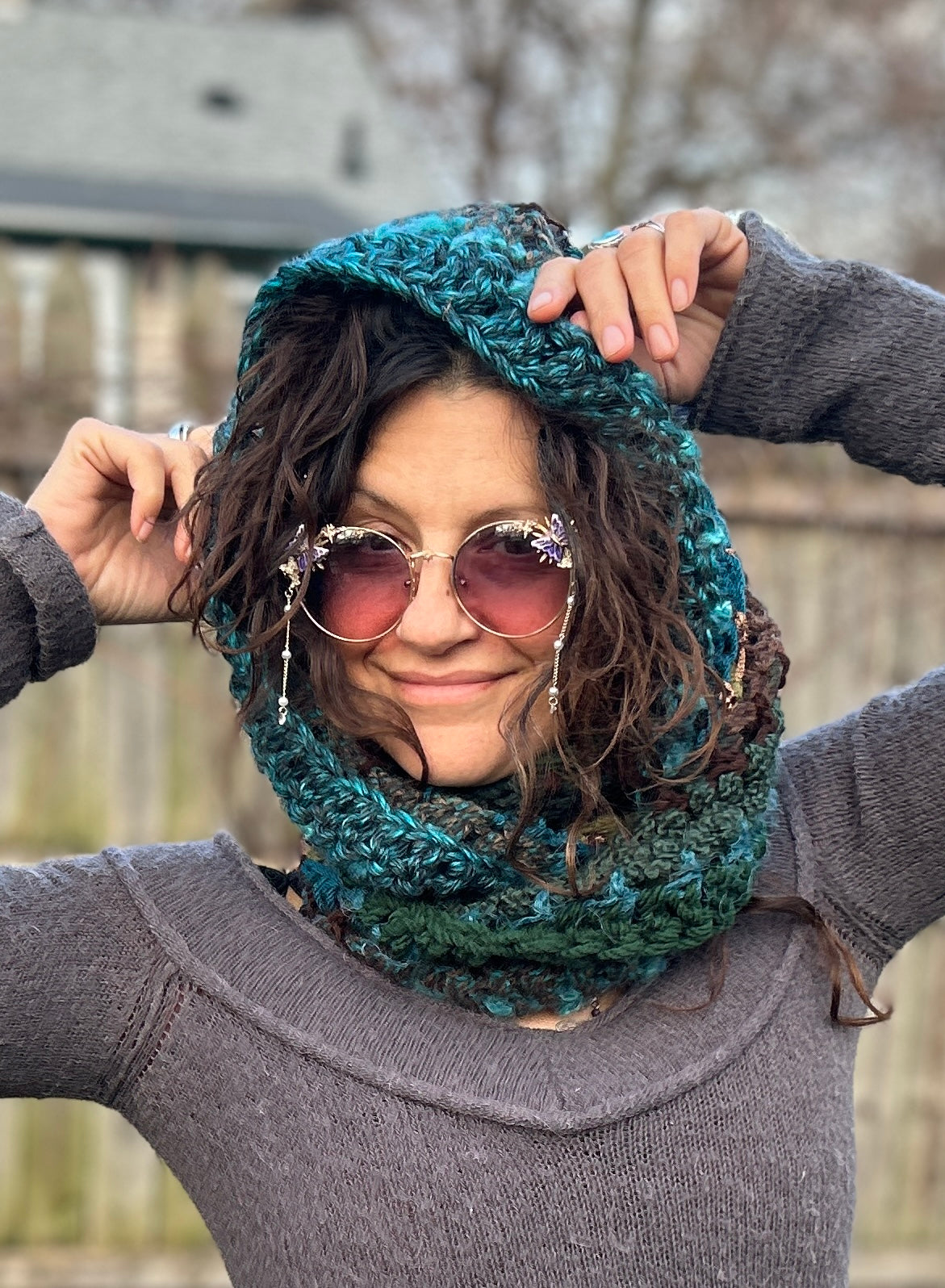 Teal/Brown/green infinity scarf