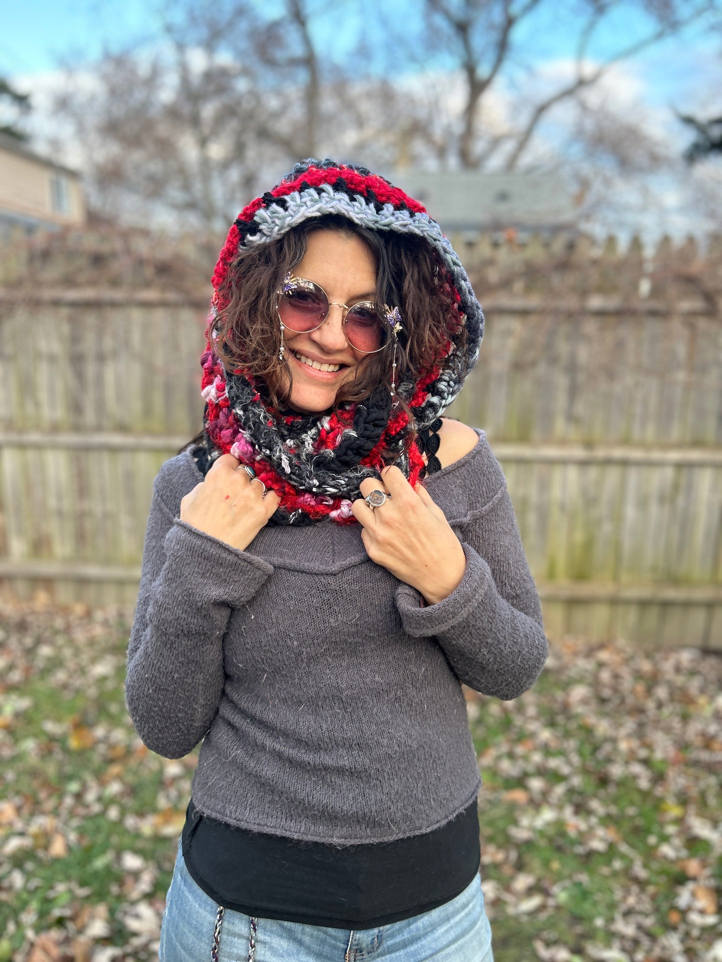Red/black/grey infinity scarf