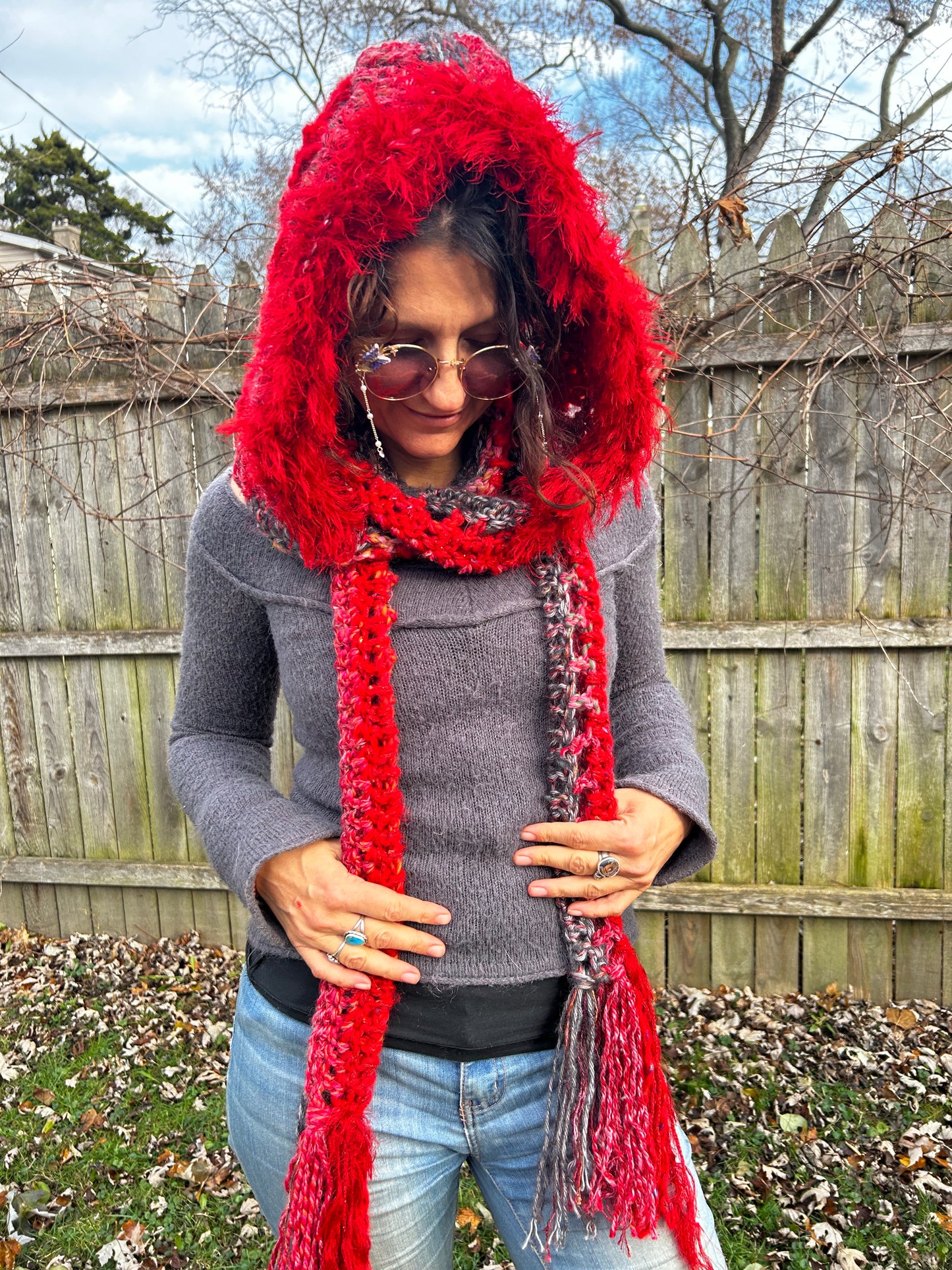Red Flower of Life hooded scarf