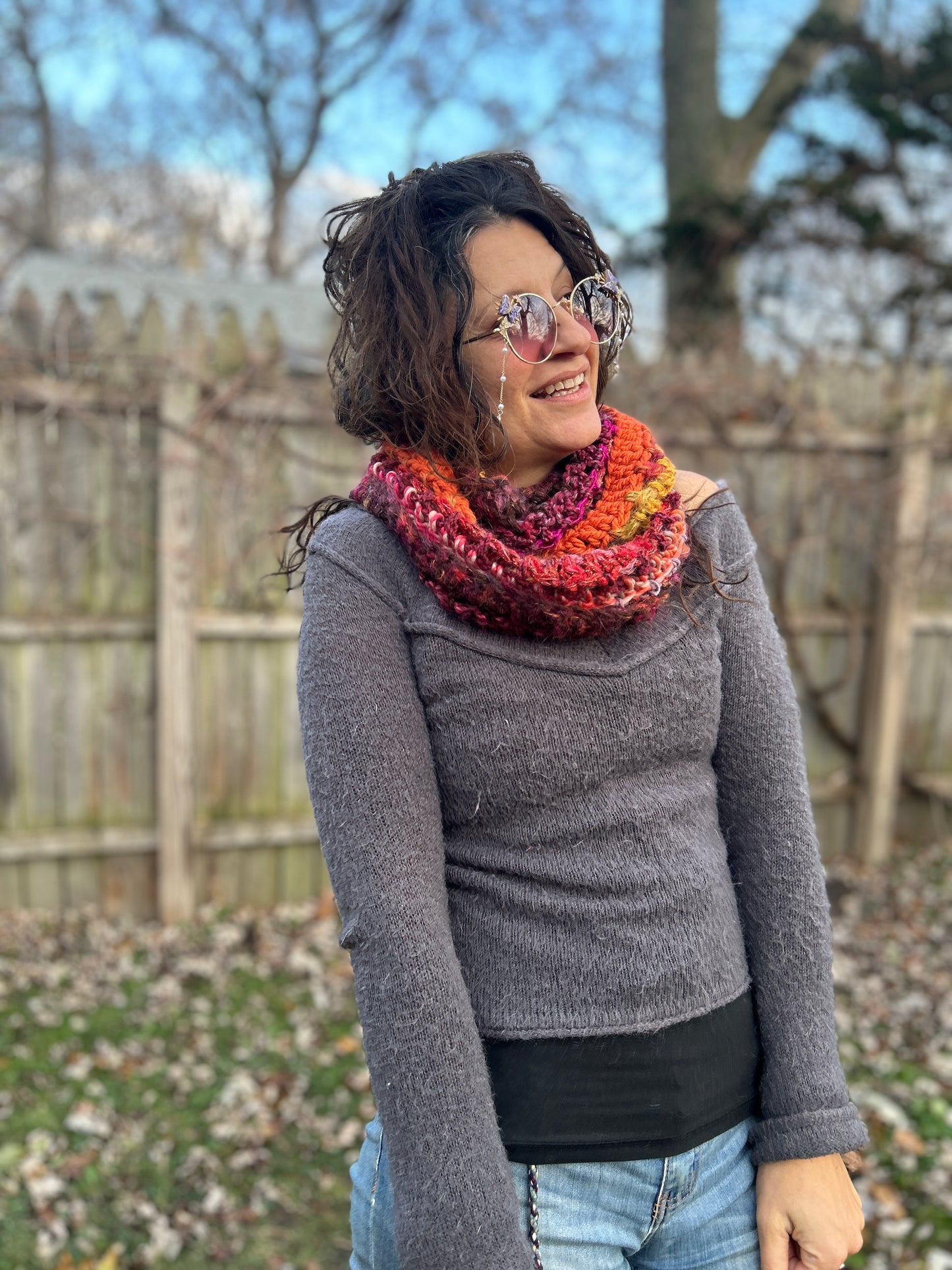 Pink/orange/gold infinity scarf