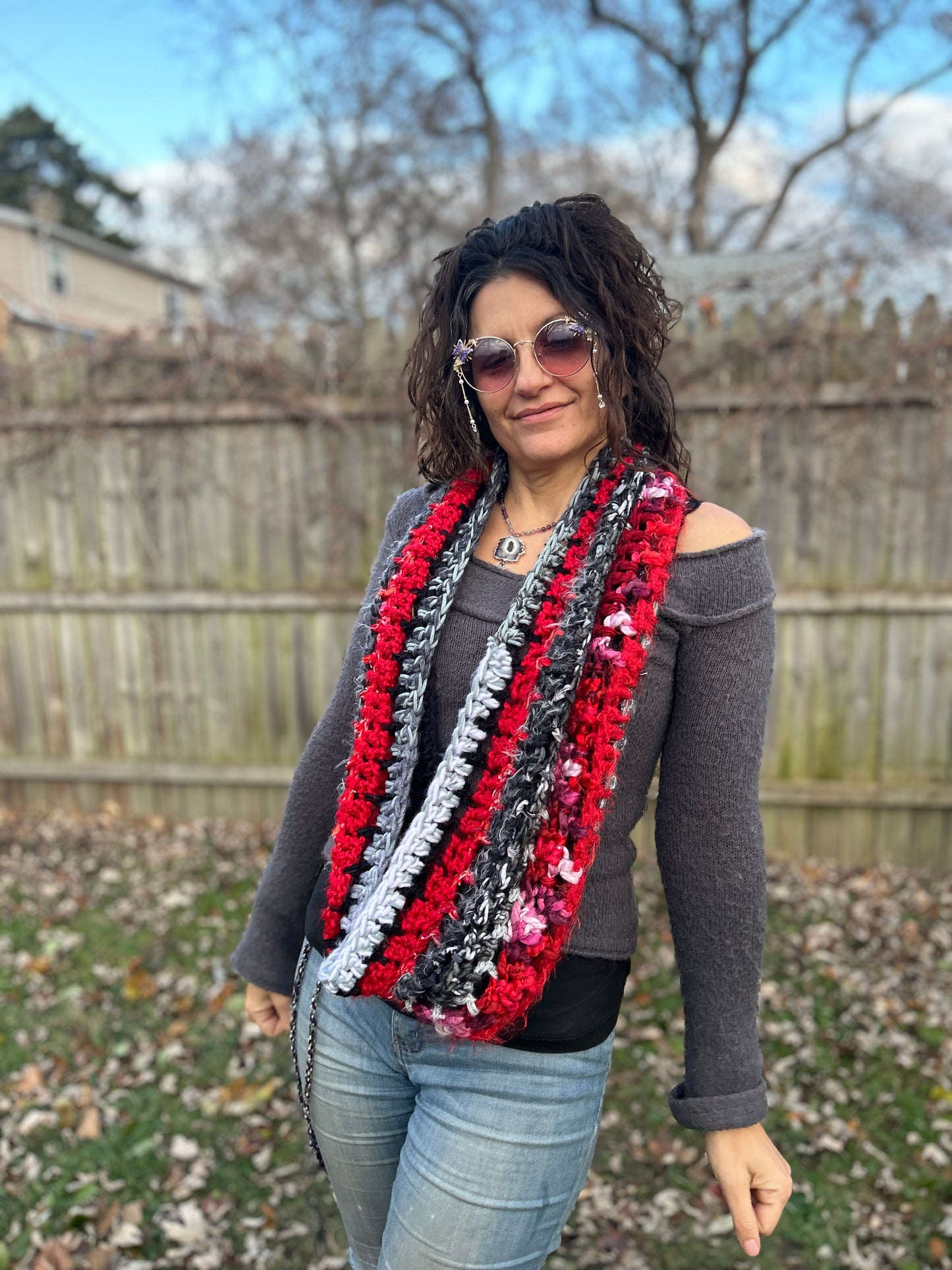 Red/black/grey infinity scarf