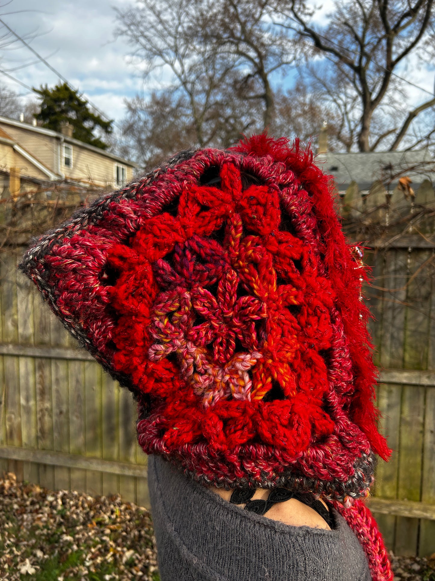 Red Flower of Life hooded scarf