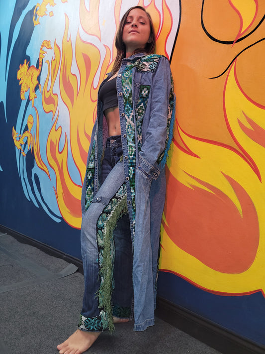 Denim Mayan Long Coat with Denim Pants