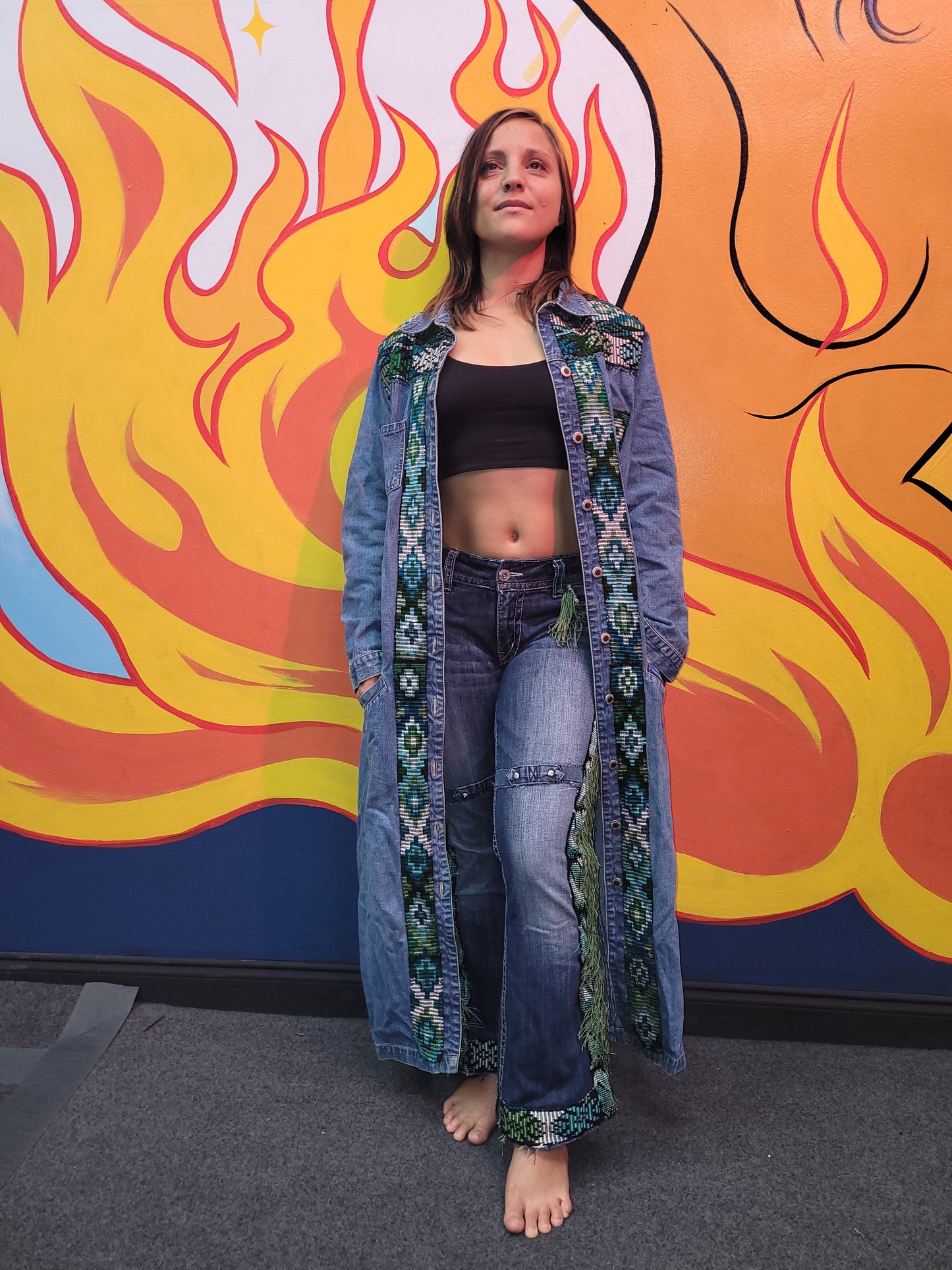 Denim Mayan Long Coat with Denim Pants