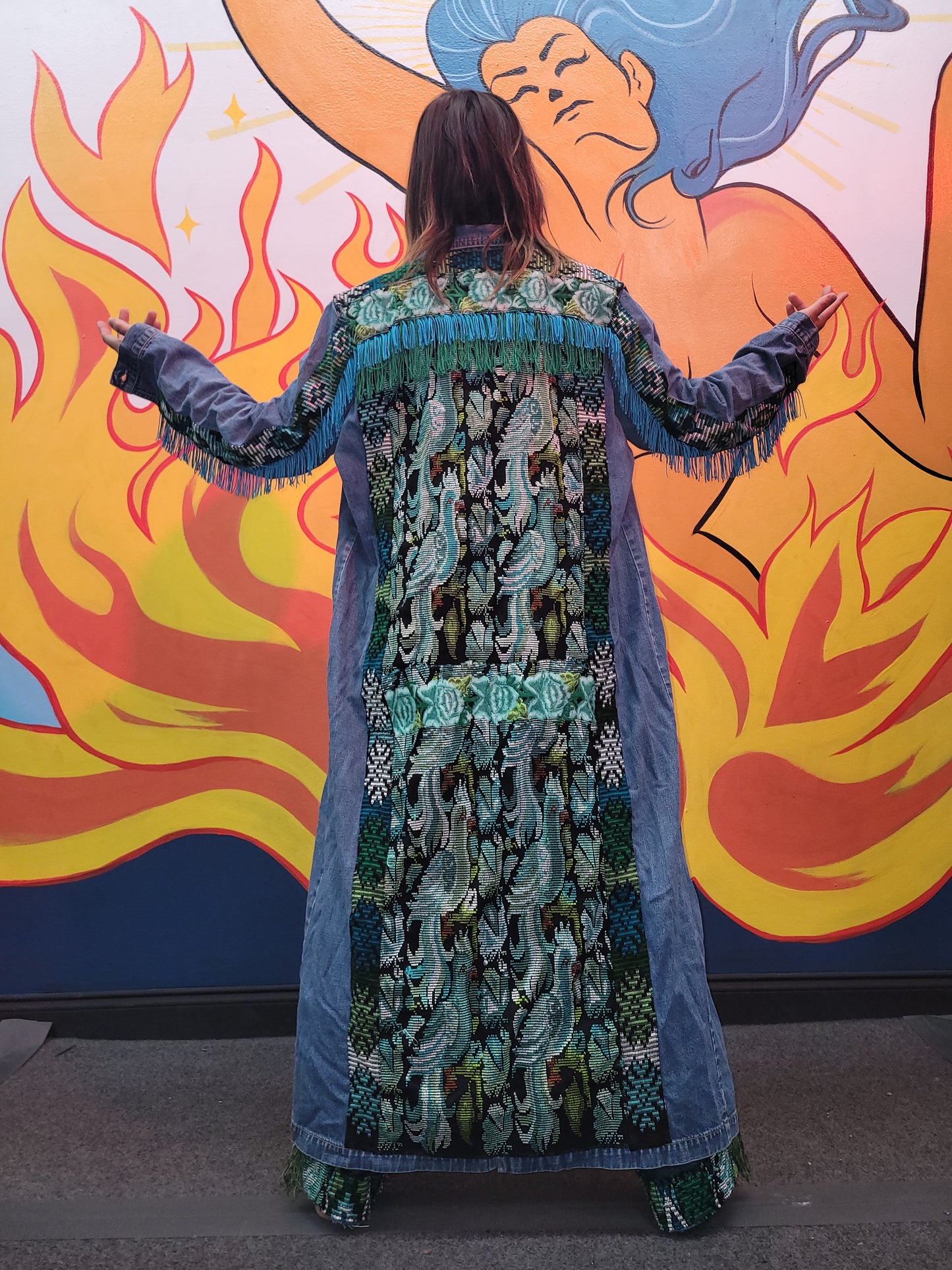 Denim Mayan Long Coat with Denim Pants