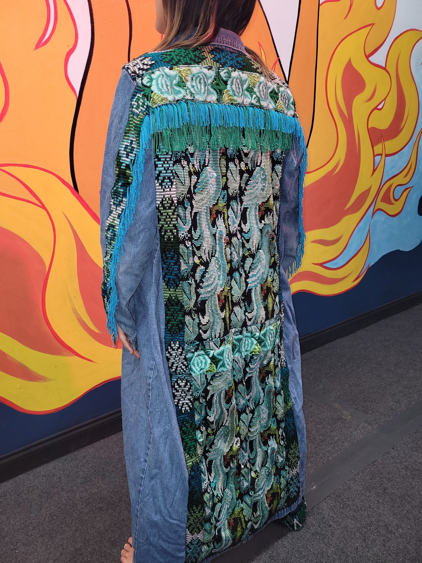 Denim Mayan Long Coat with Denim Pants