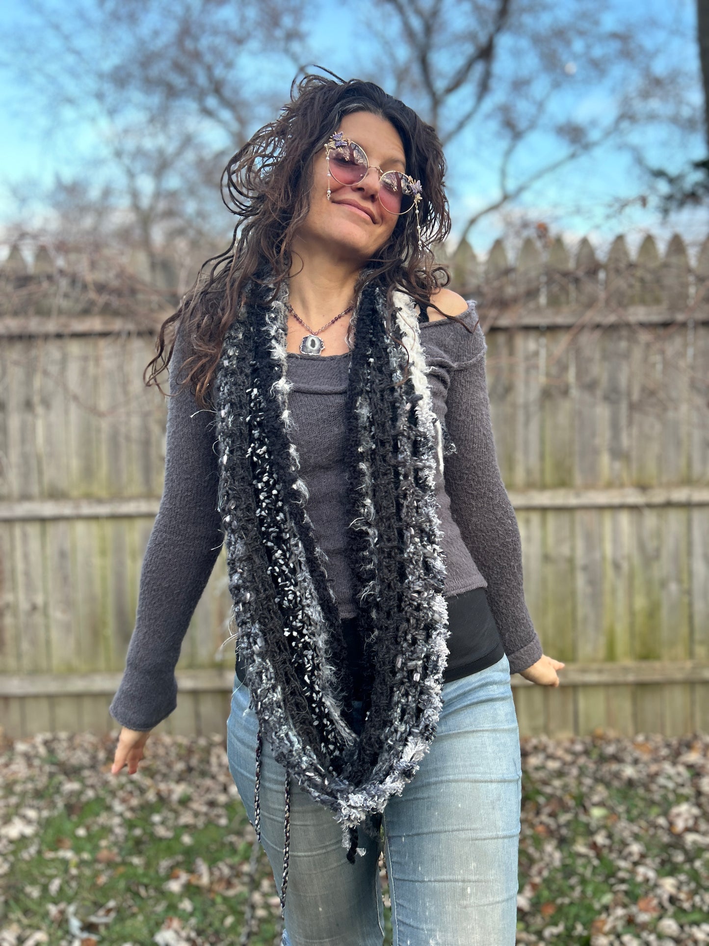 Black/white/grey infinity scarf