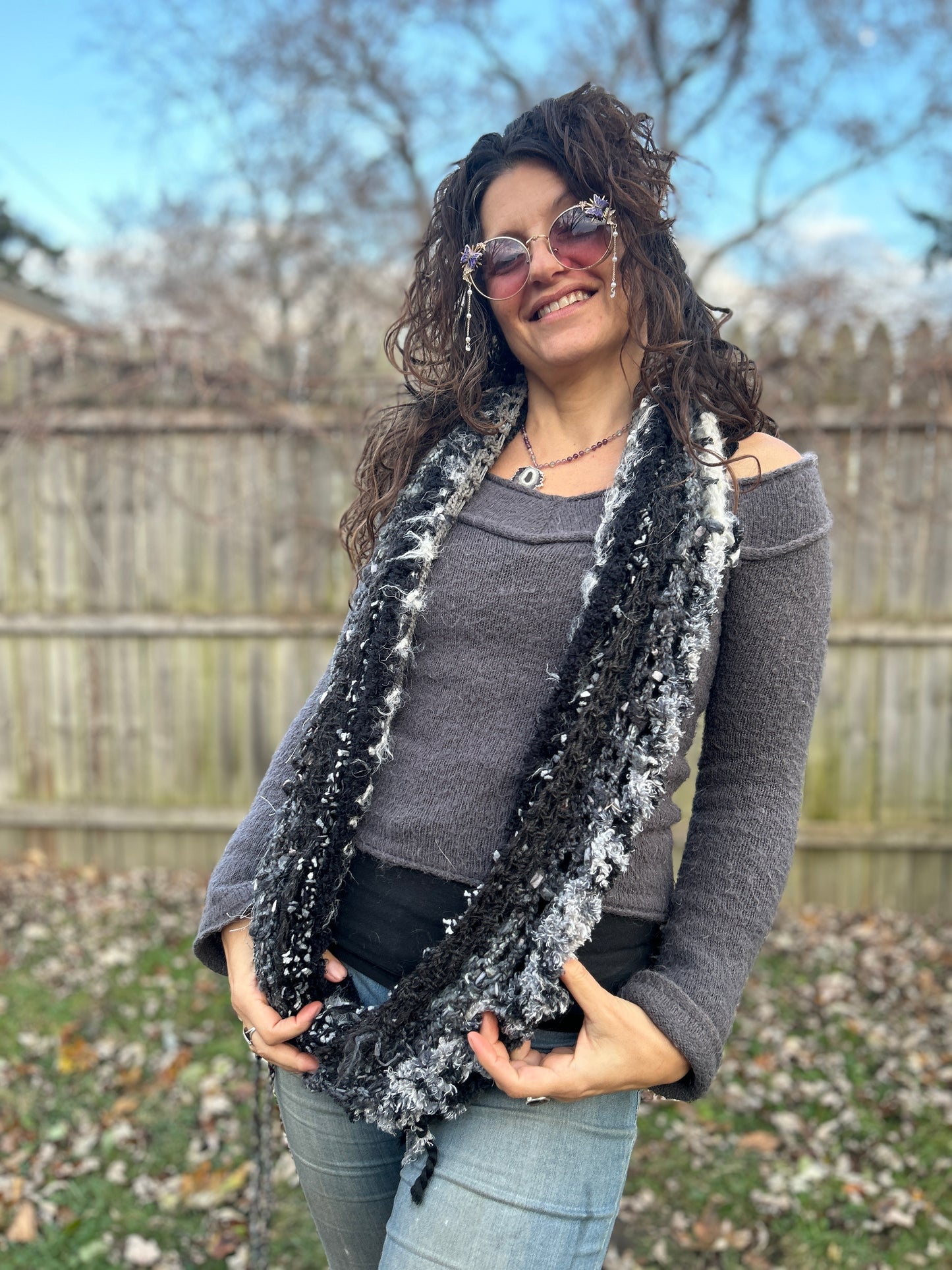 Black/white/grey infinity scarf