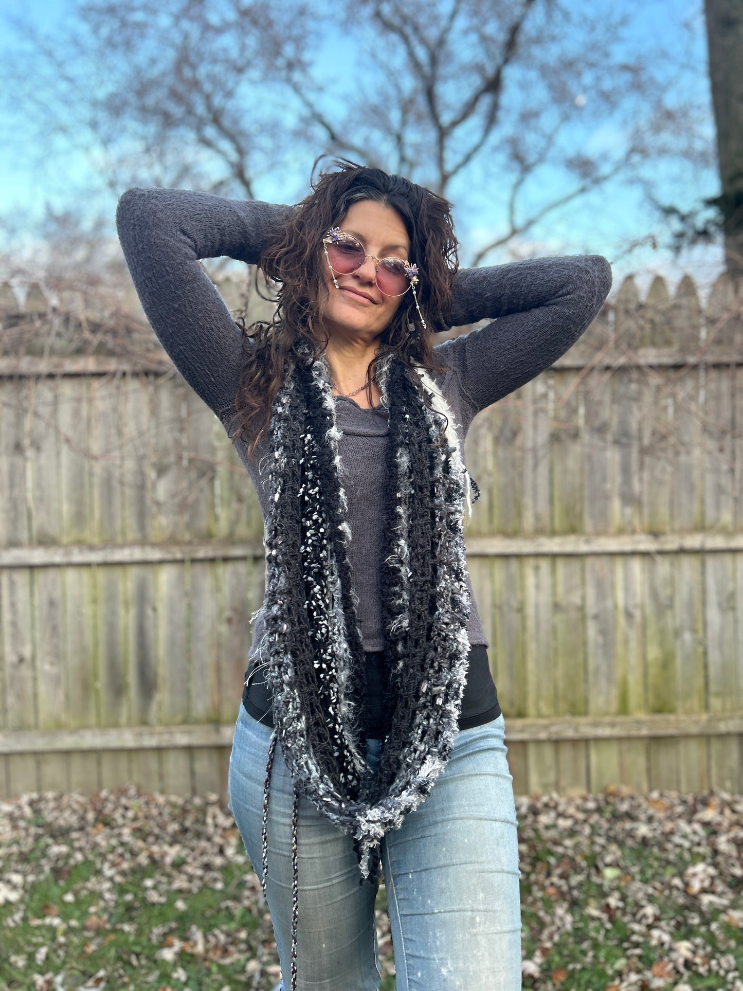 Black/white/grey infinity scarf