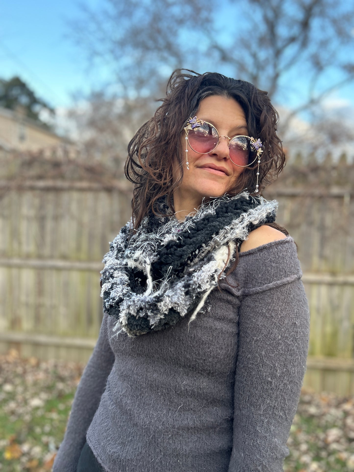 Black/white/grey infinity scarf