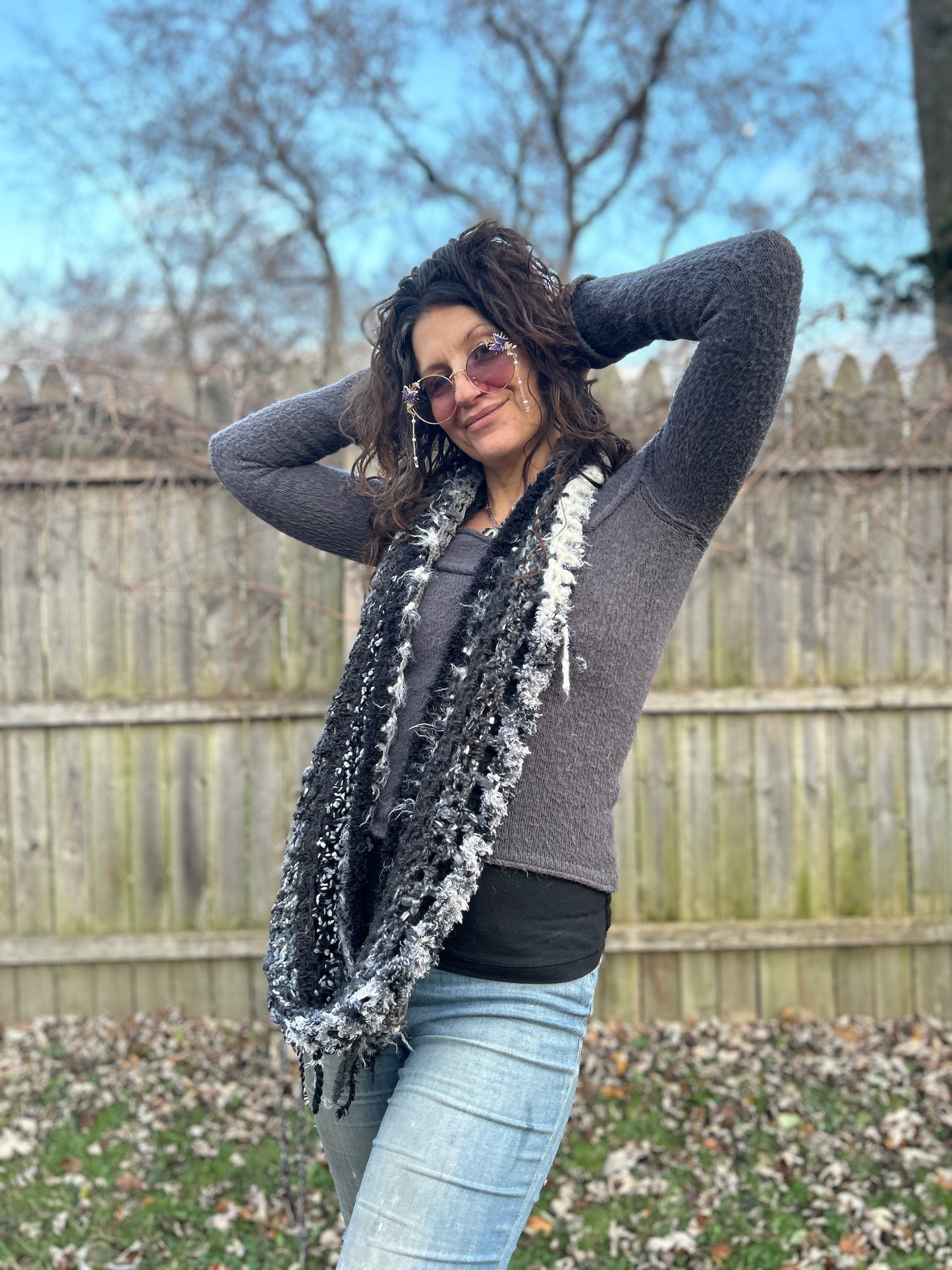 Black/white/grey infinity scarf