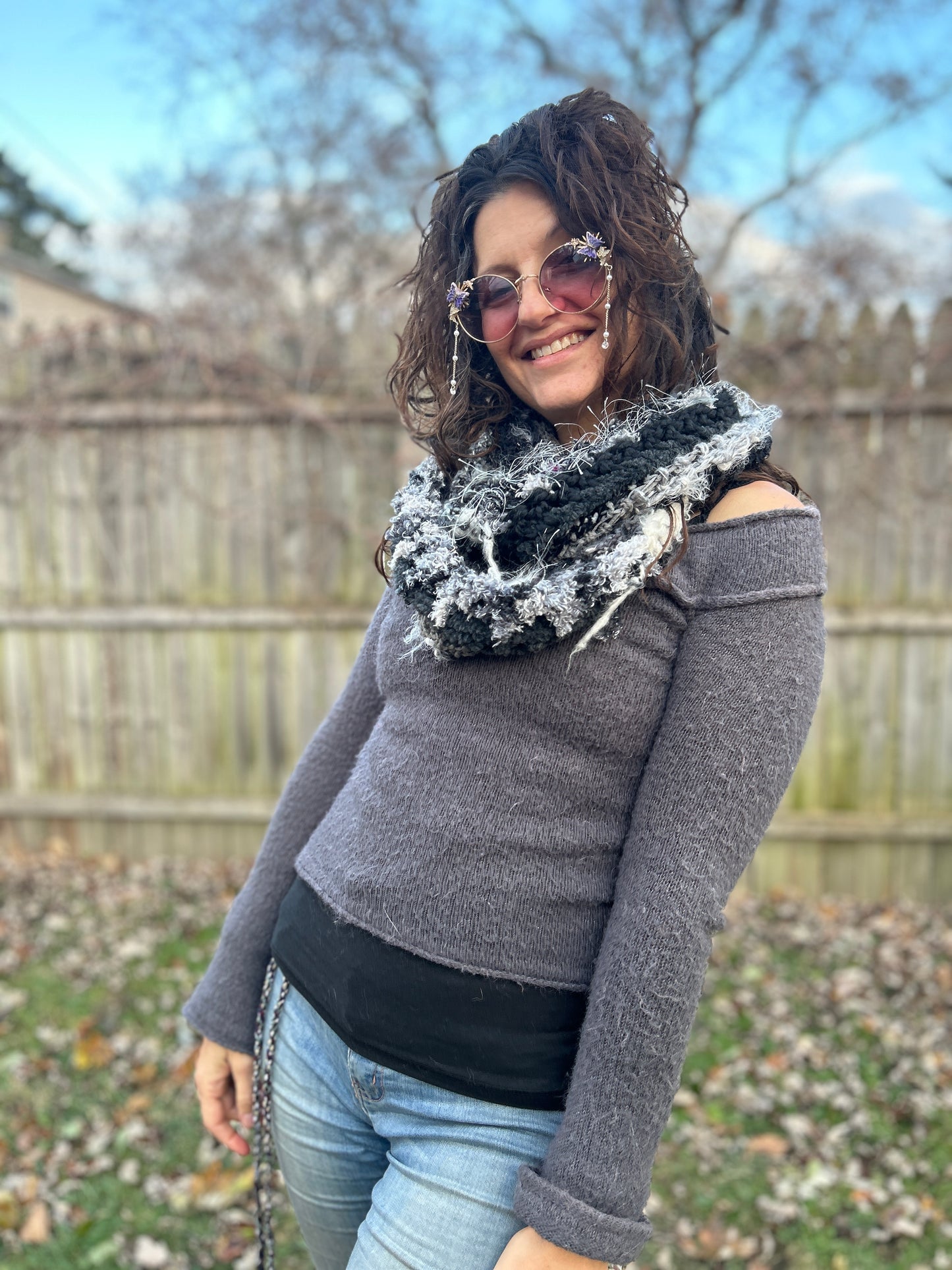 Black/white/grey infinity scarf