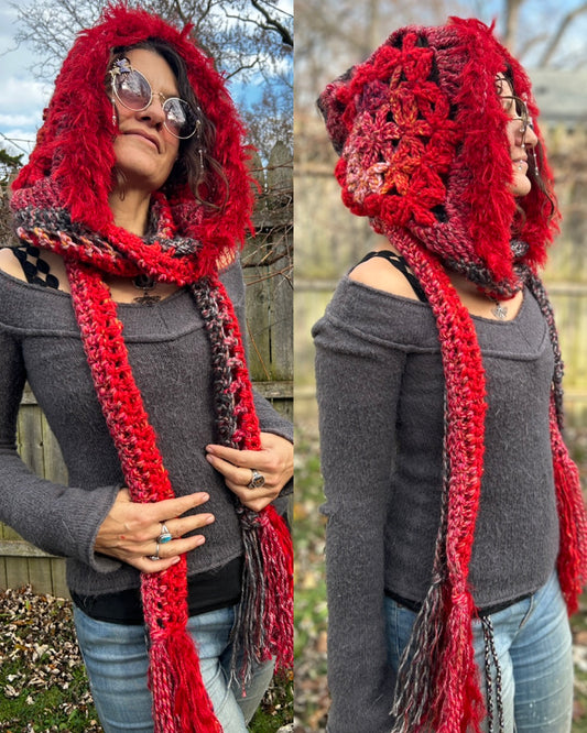 Red Flower of Life hooded scarf