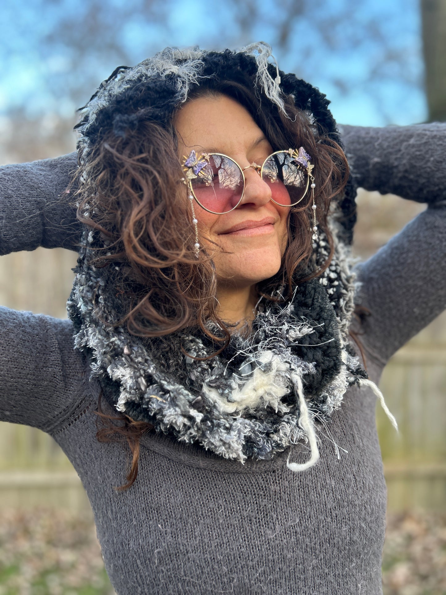 Black/white/grey infinity scarf