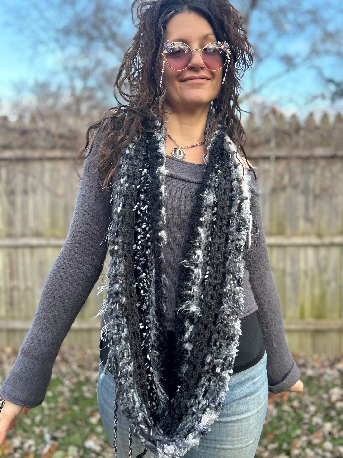 Black/white/grey infinity scarf