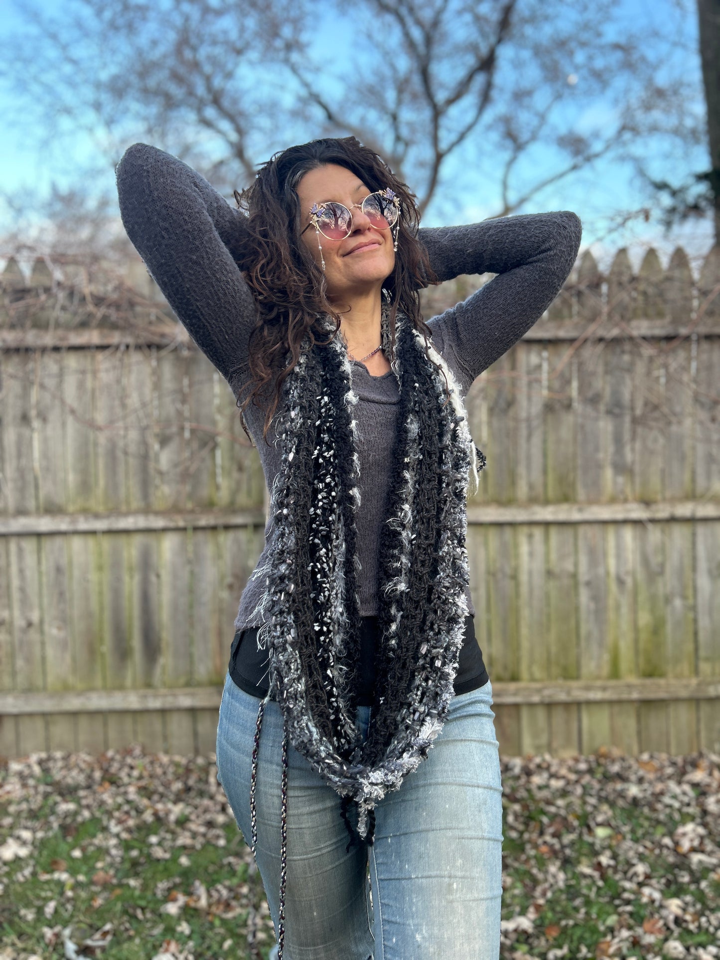 Black/white/grey infinity scarf