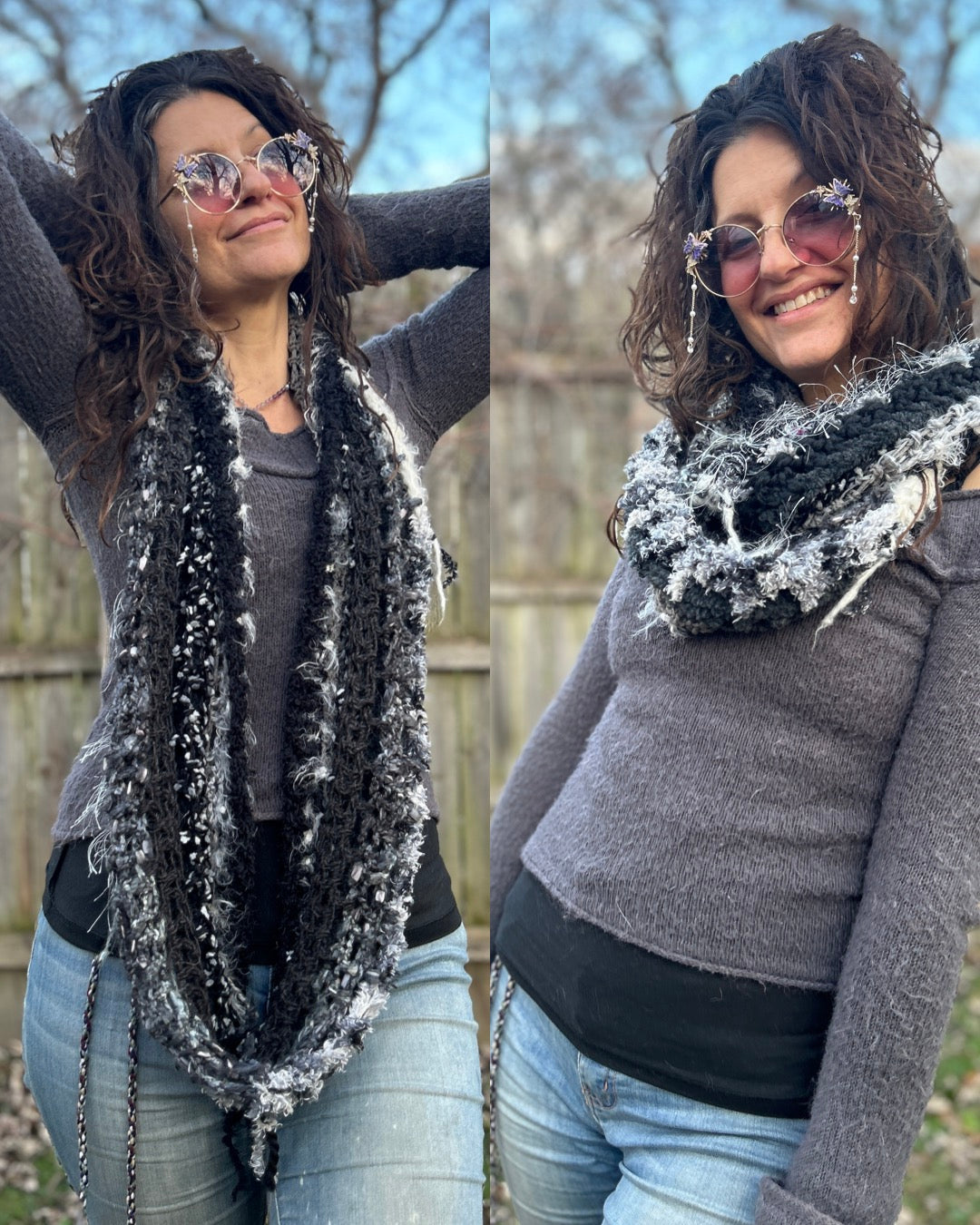 Black/white/grey infinity scarf