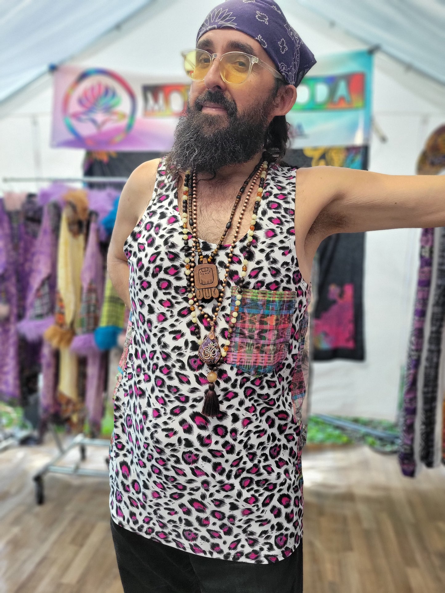 Festival Tank Top - Purple Leopard / Black Velvet