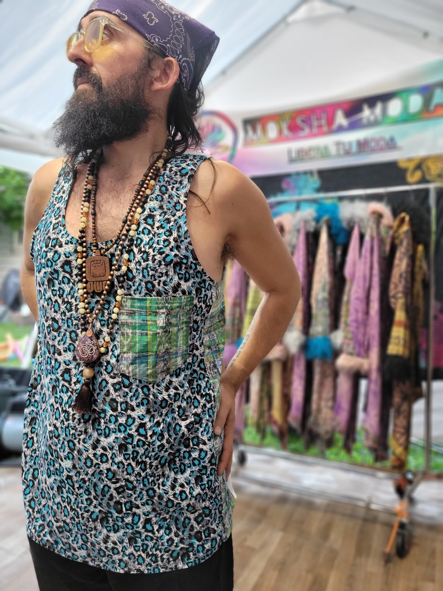 Festival Tank Top - Blue Leopard - White Velvet