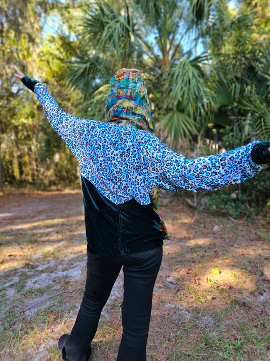Hooded Jacket - Tropical print / Green Velvet