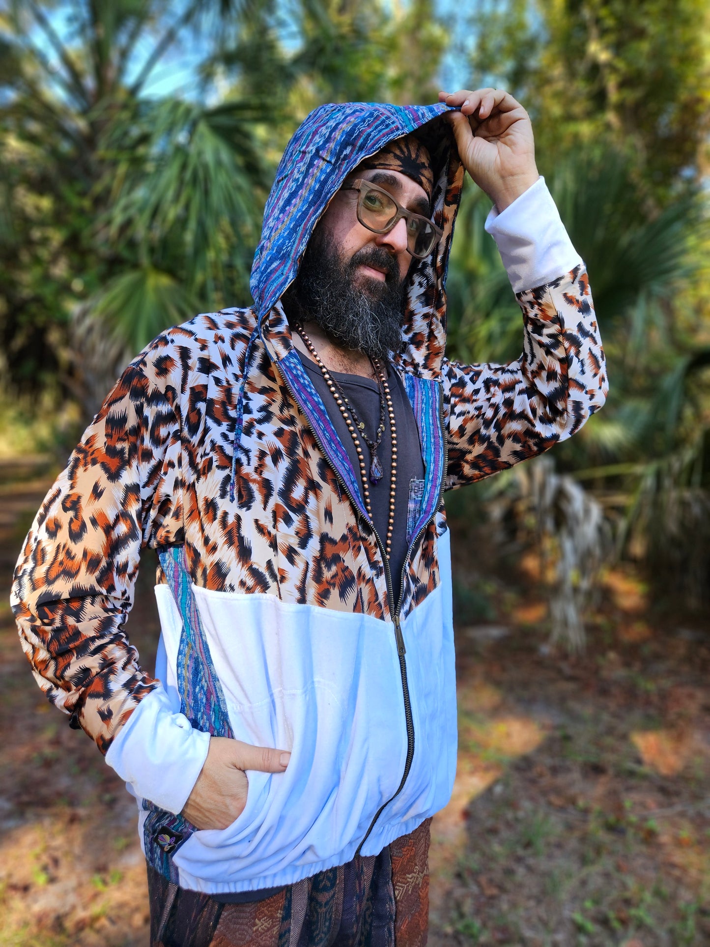 Hooded Jacket - Leopard / White Velvet