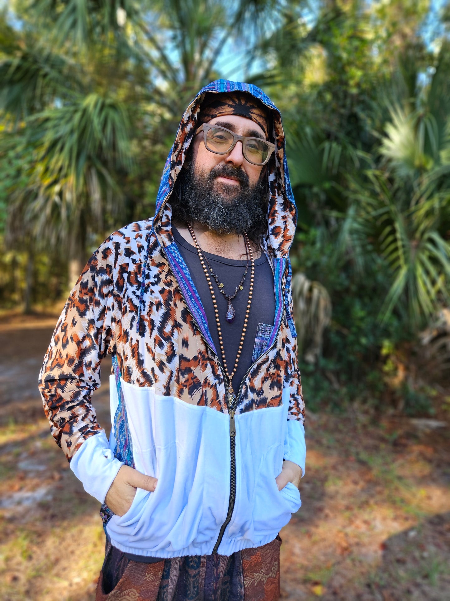 Hooded Jacket - Leopard / White Velvet