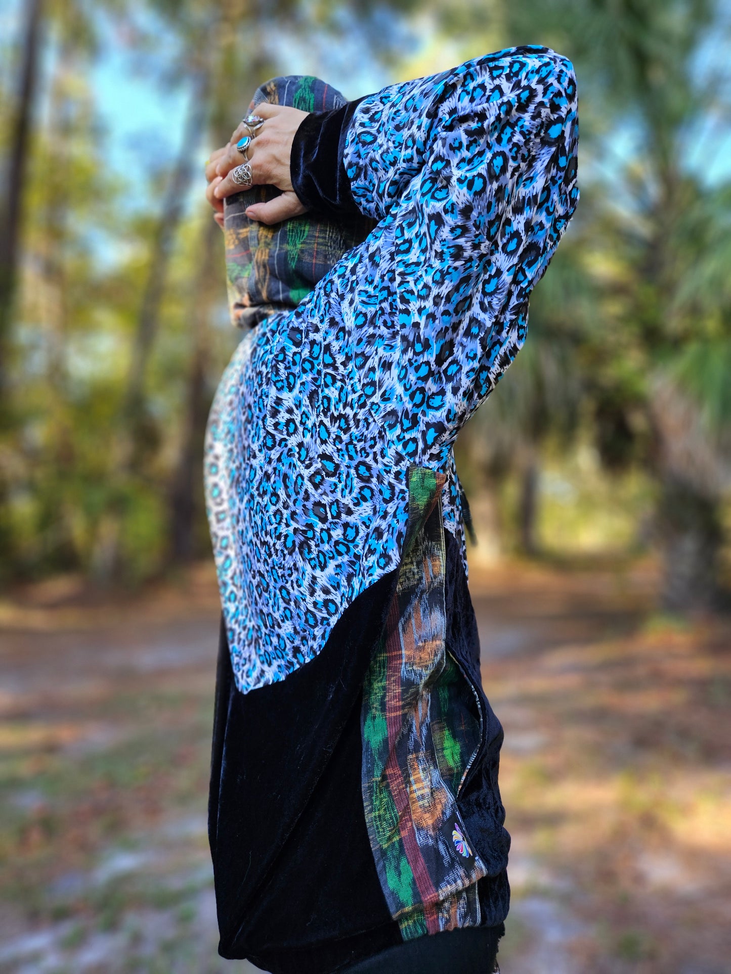 Hooded Jacket - Blue Leopard / Black Velvet