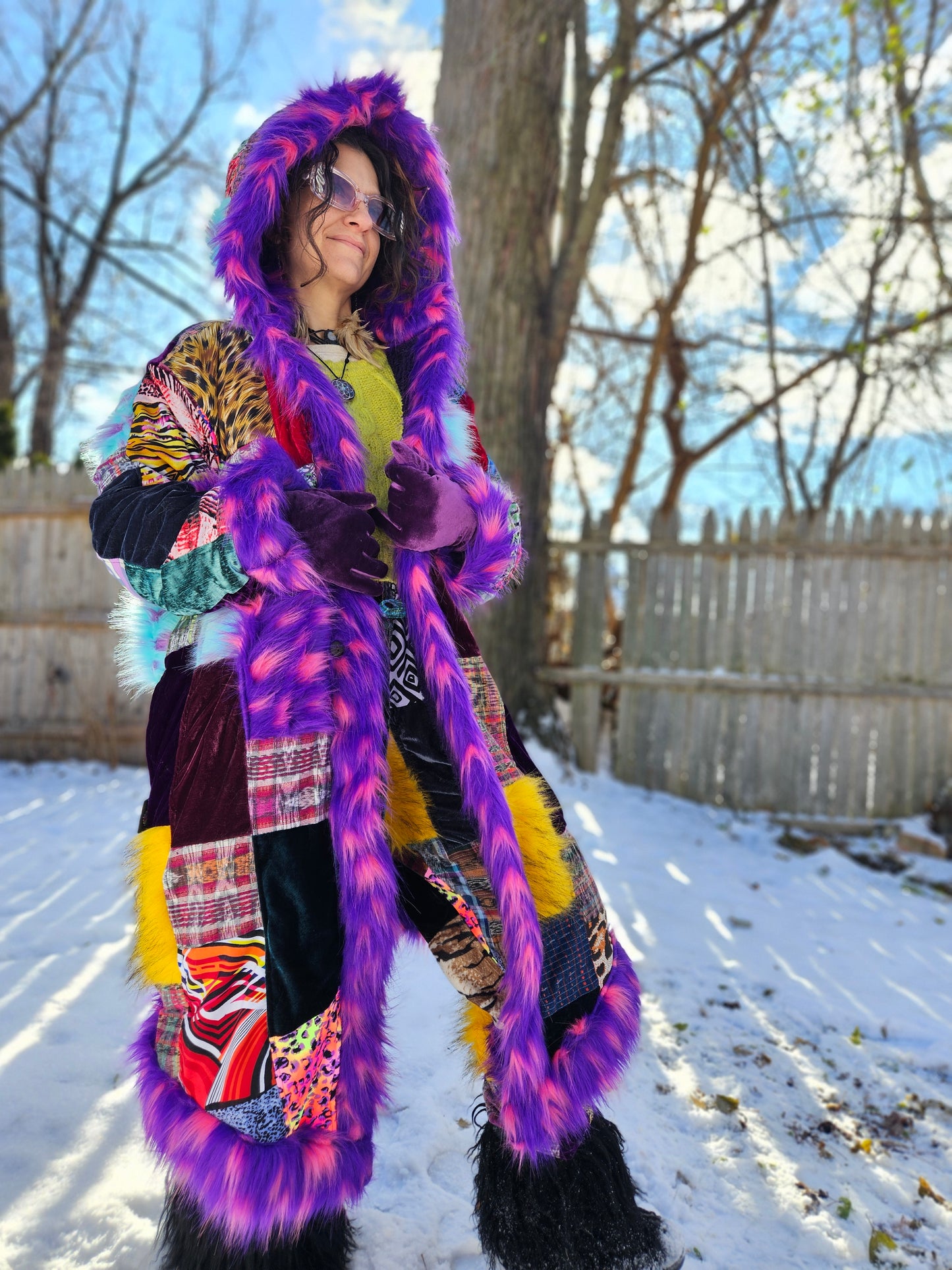 Patchwork Cloak - Fluffy Rainbow