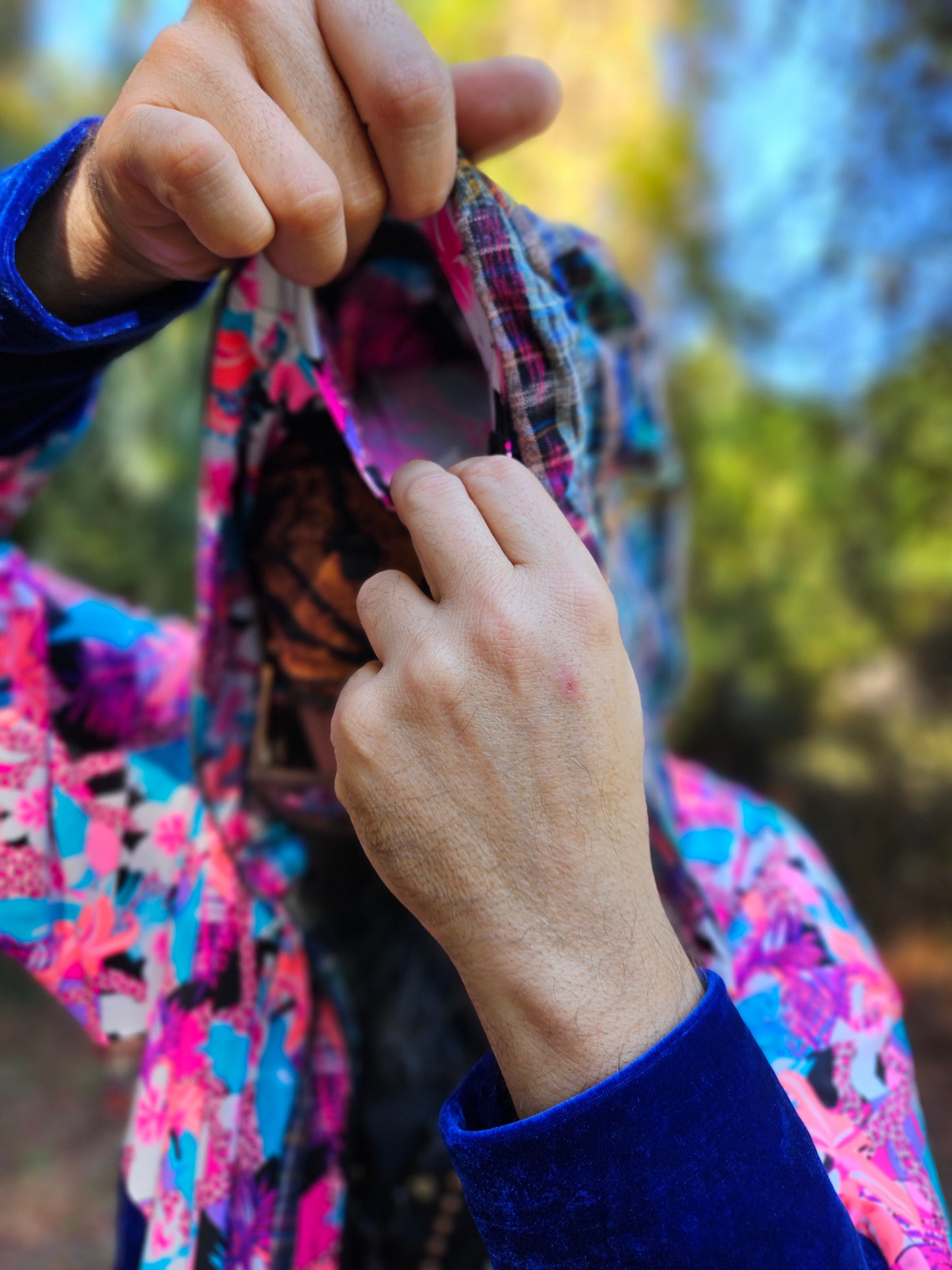 Hooded Jacket - Tropical print / Blue Velvet