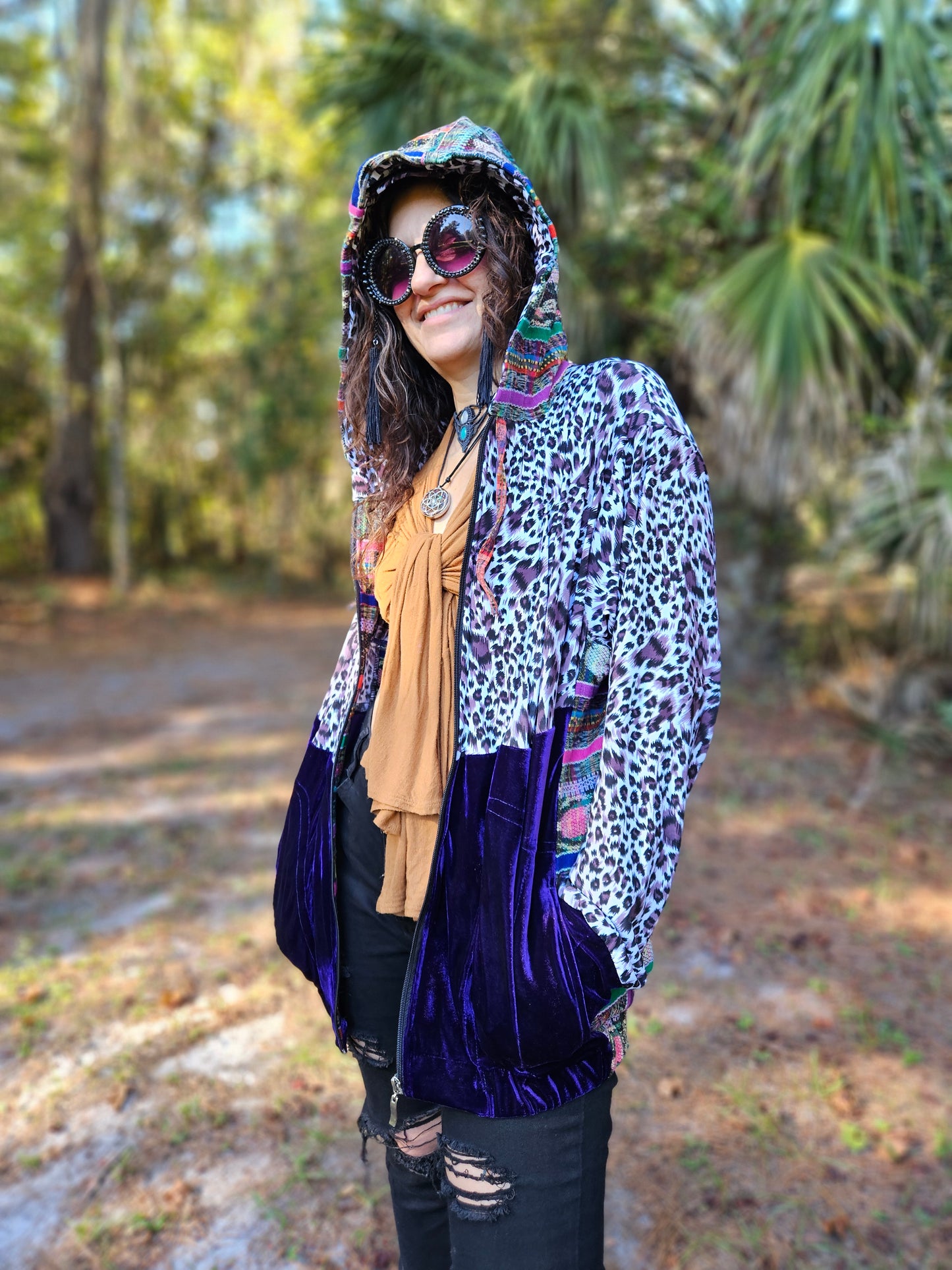 Hooded Jacket - Purple Leopard / Purple Velvet