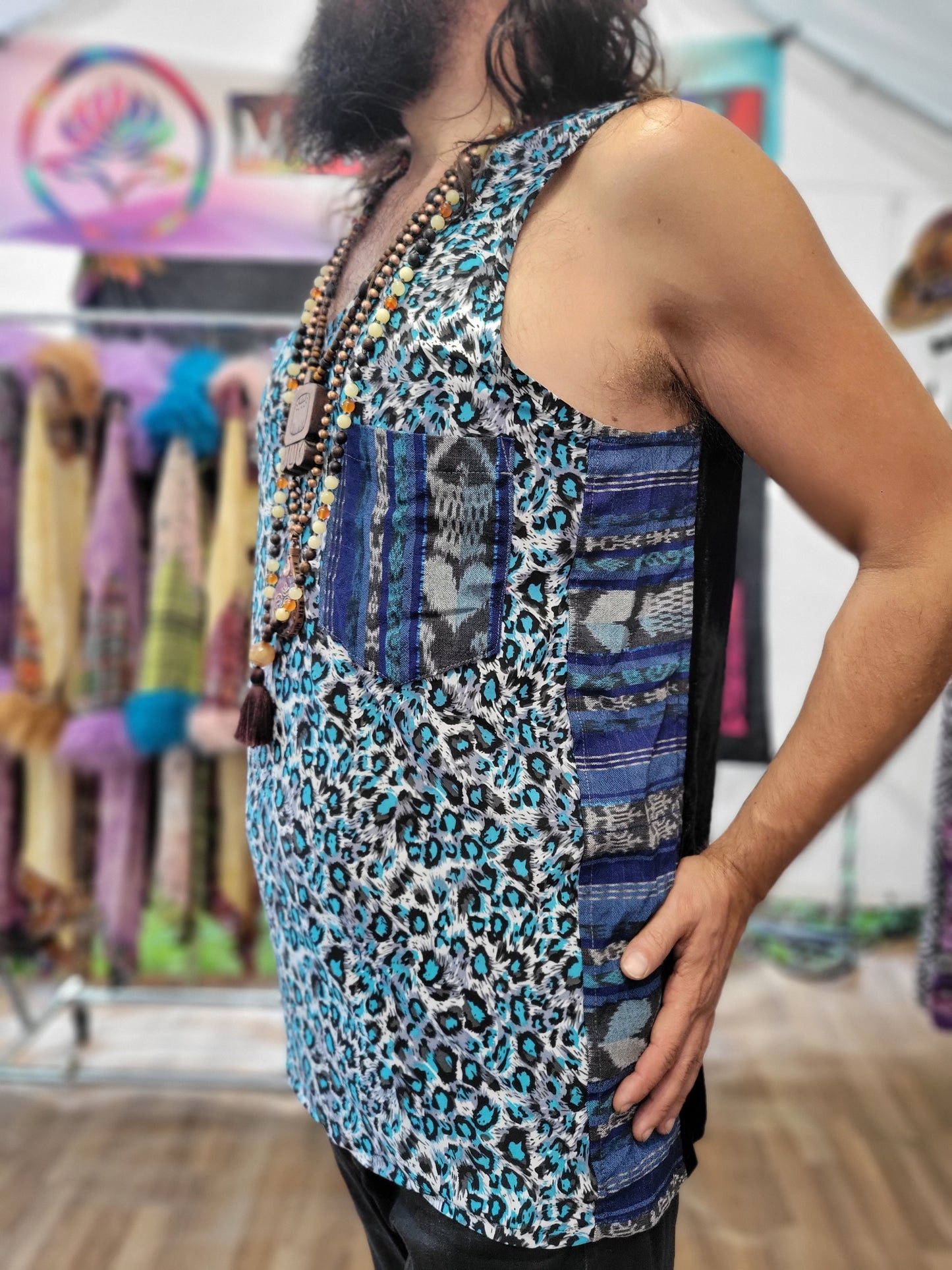 Festival Tank Top - Blue Leopard / Black Velvet